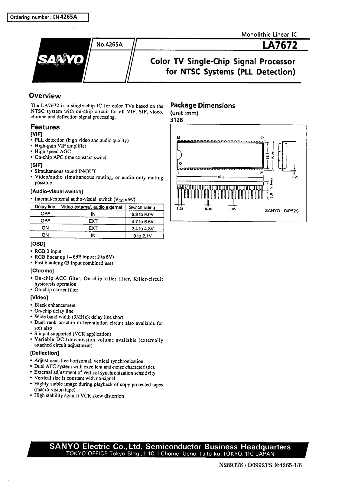 Datasheet LA7672 Datasheet (SANYO) - ManualMachine.com