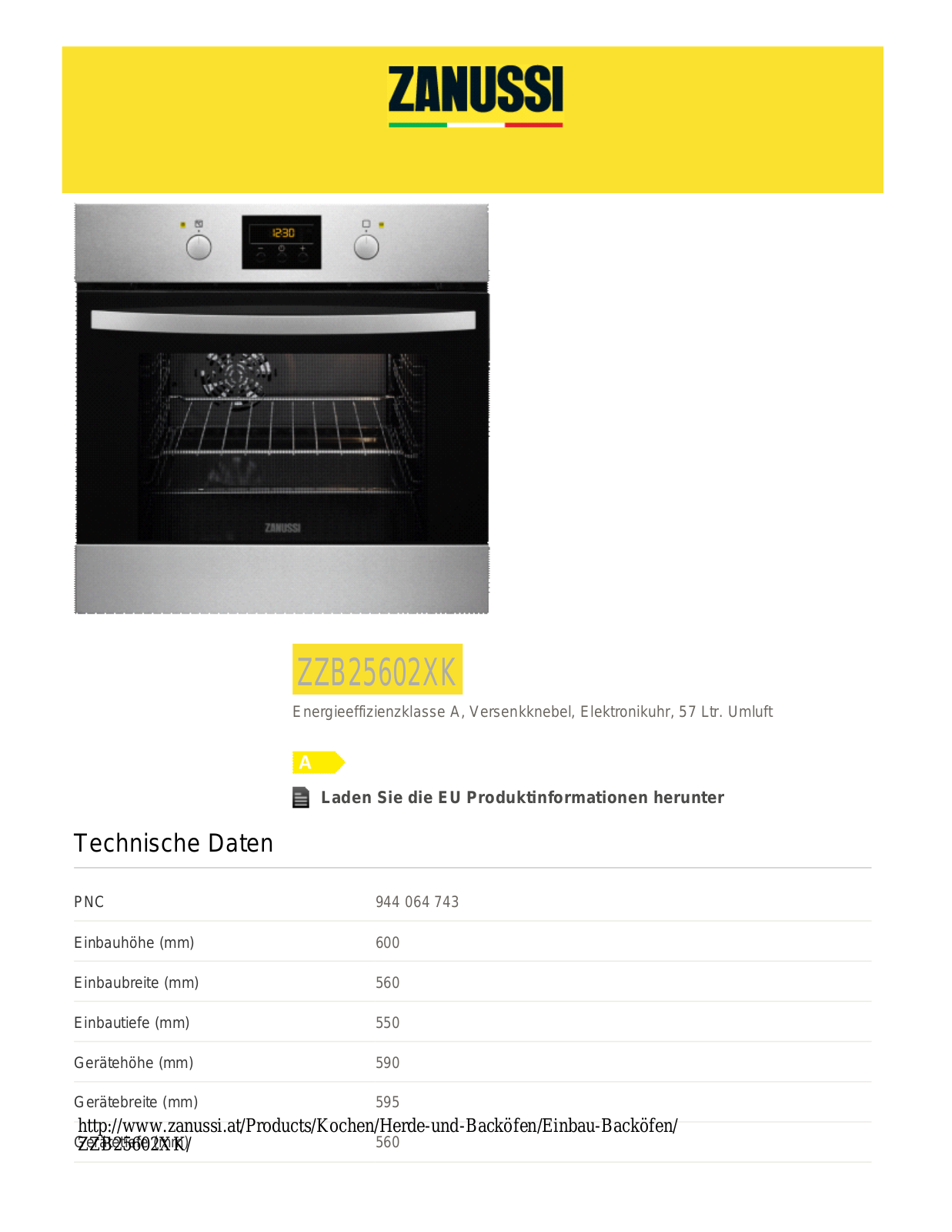 Zanussi ZZB25602XK User Manual