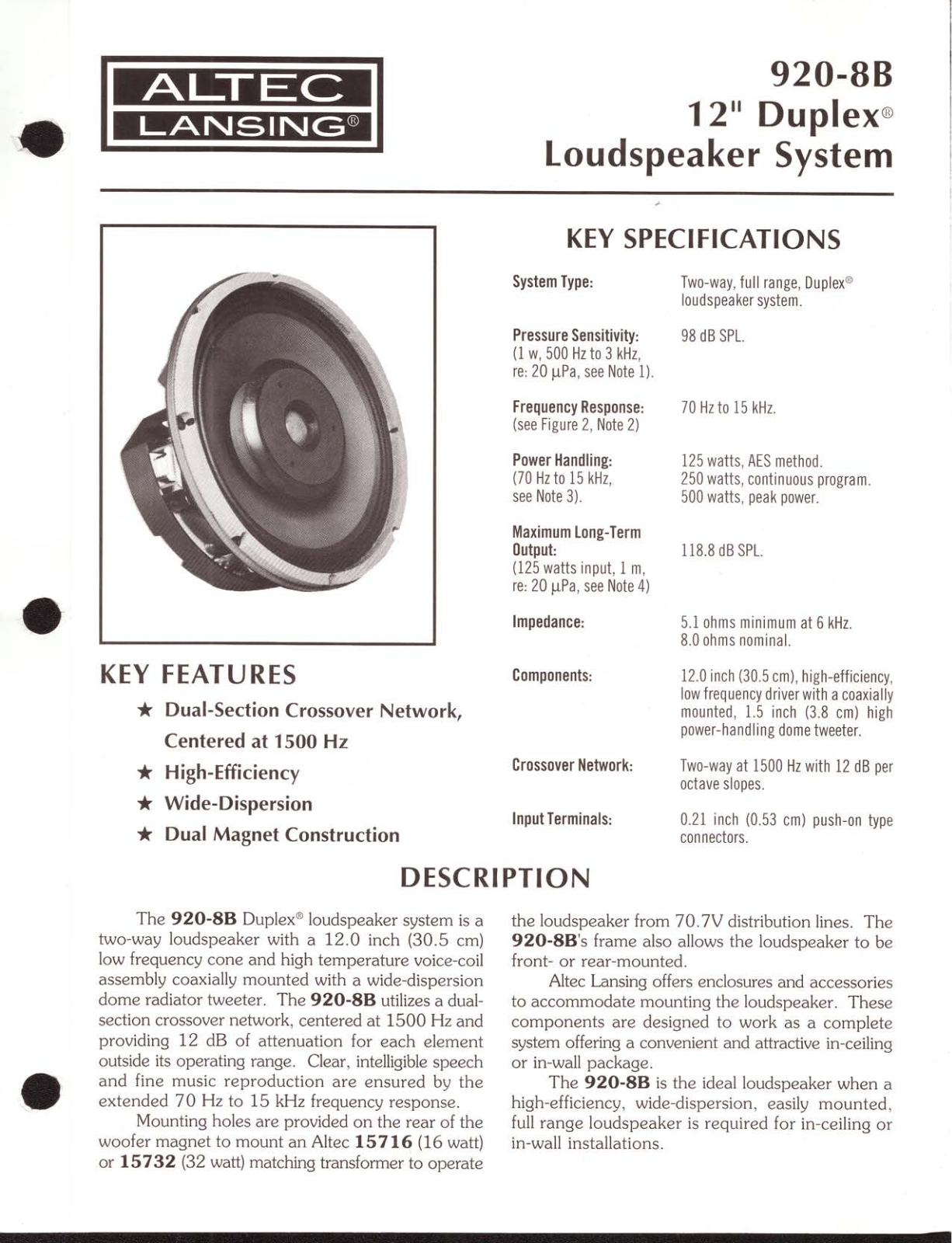 Altec lansing 920-8B User Manual