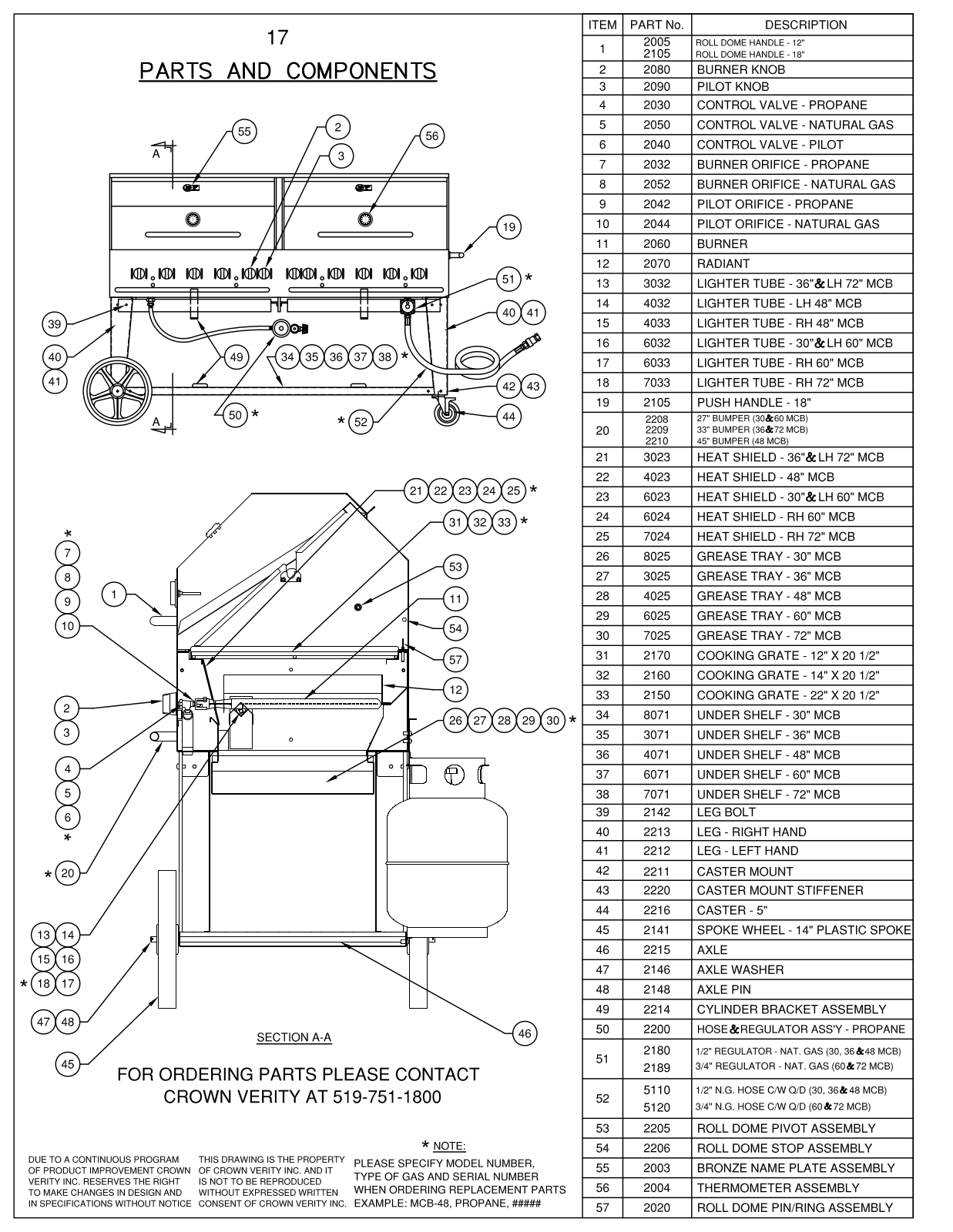 Crown Verity MCB-30 Parts List