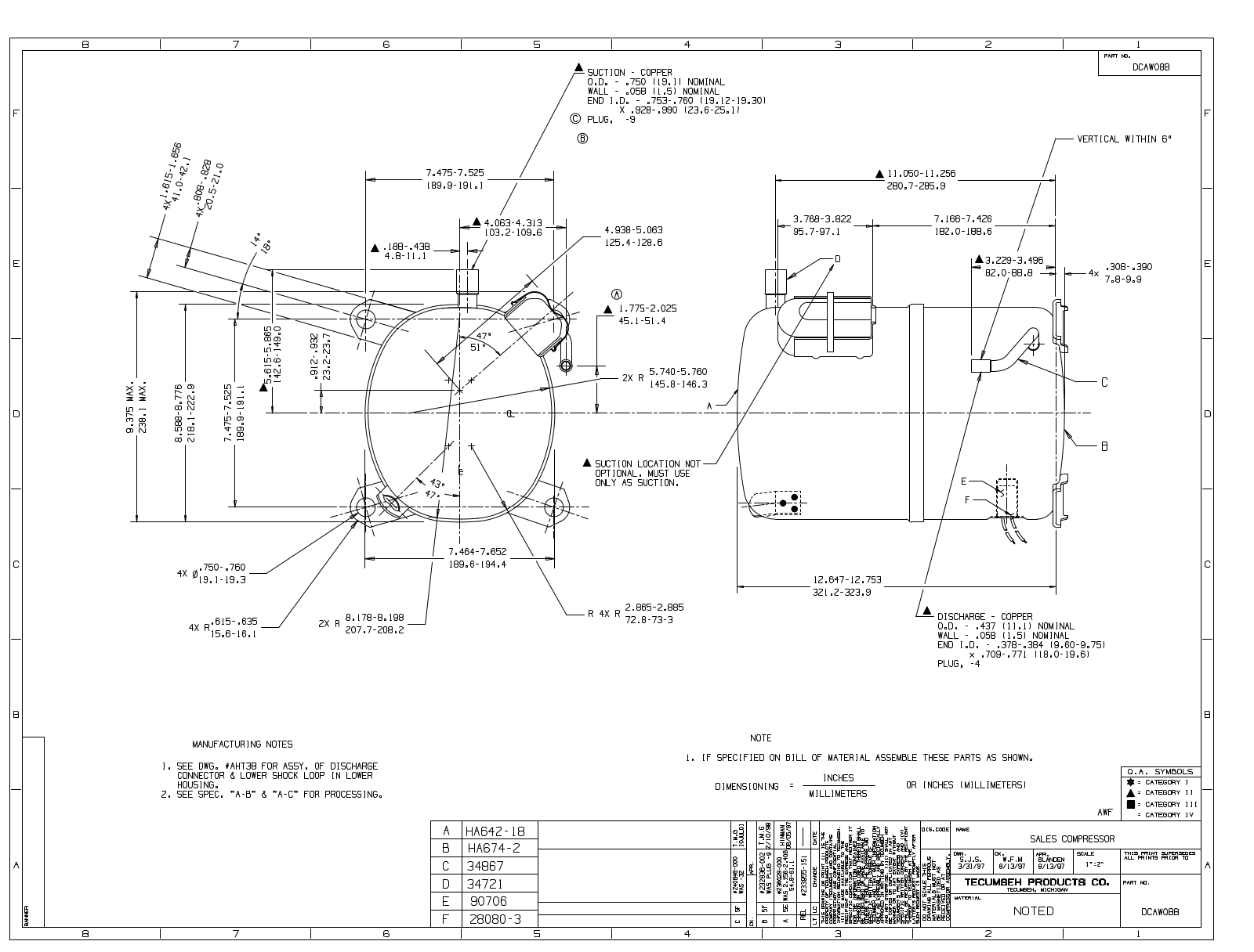 Tecumseh AWF5516EXN, AWF5517EXN, AWF5519EXN, AWF5522EXN, AWF5524EXN Drawing Data