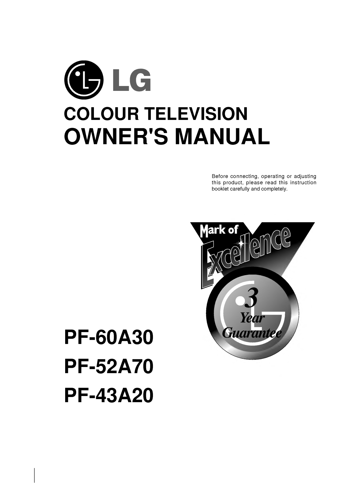 LG PF-52A70 User Manual