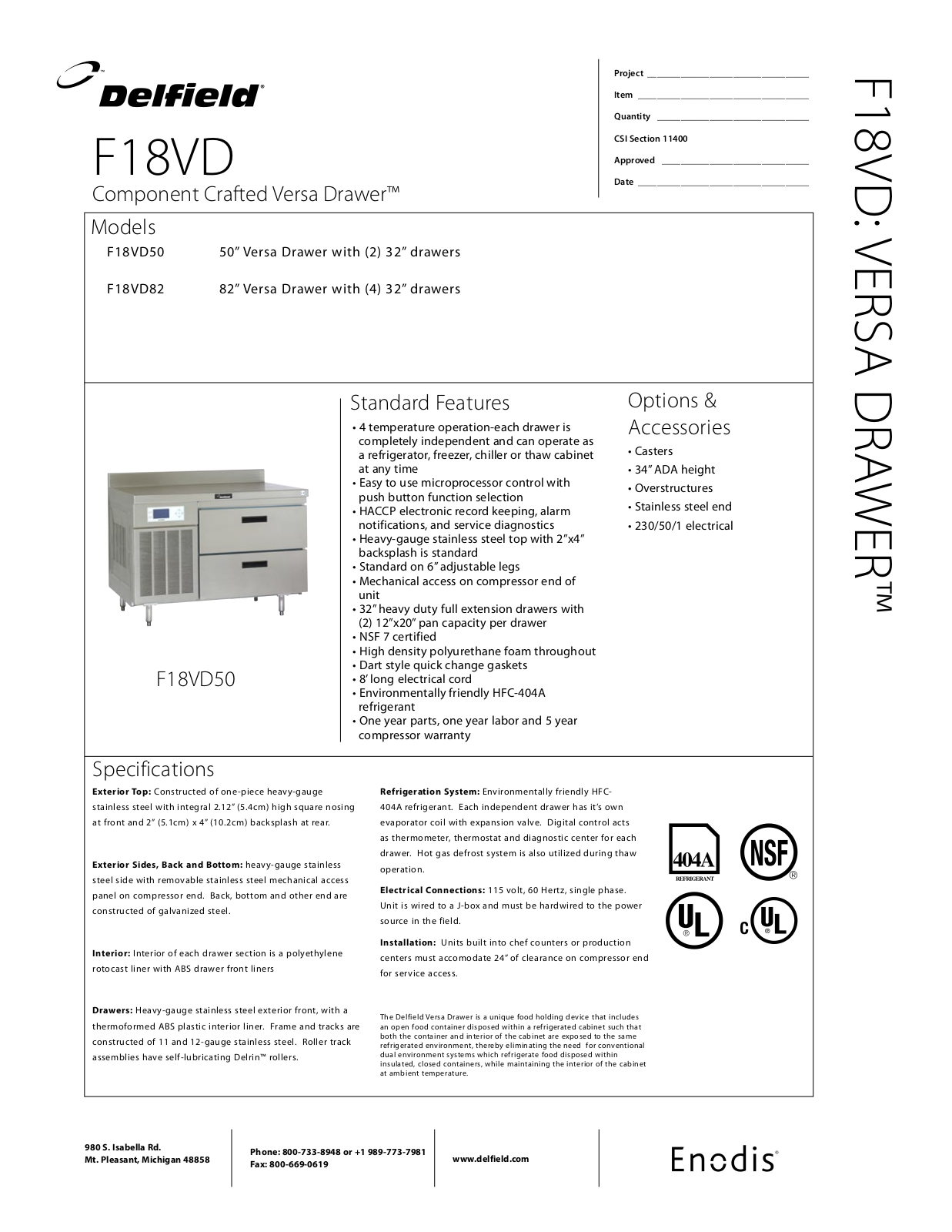 Delfield F18VD50 General Manual