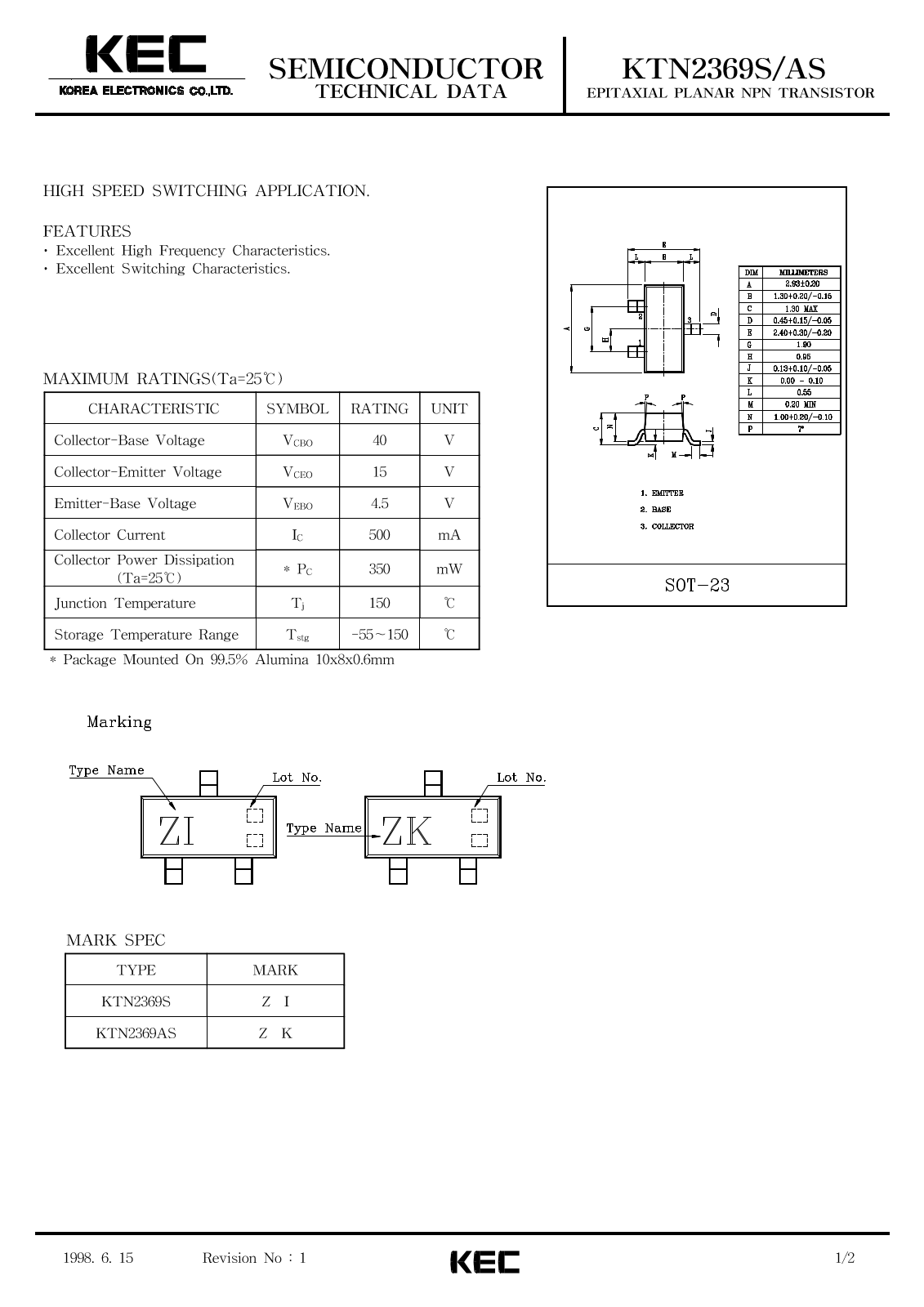 KEC KTN2369S, KTN2369AS Datasheet