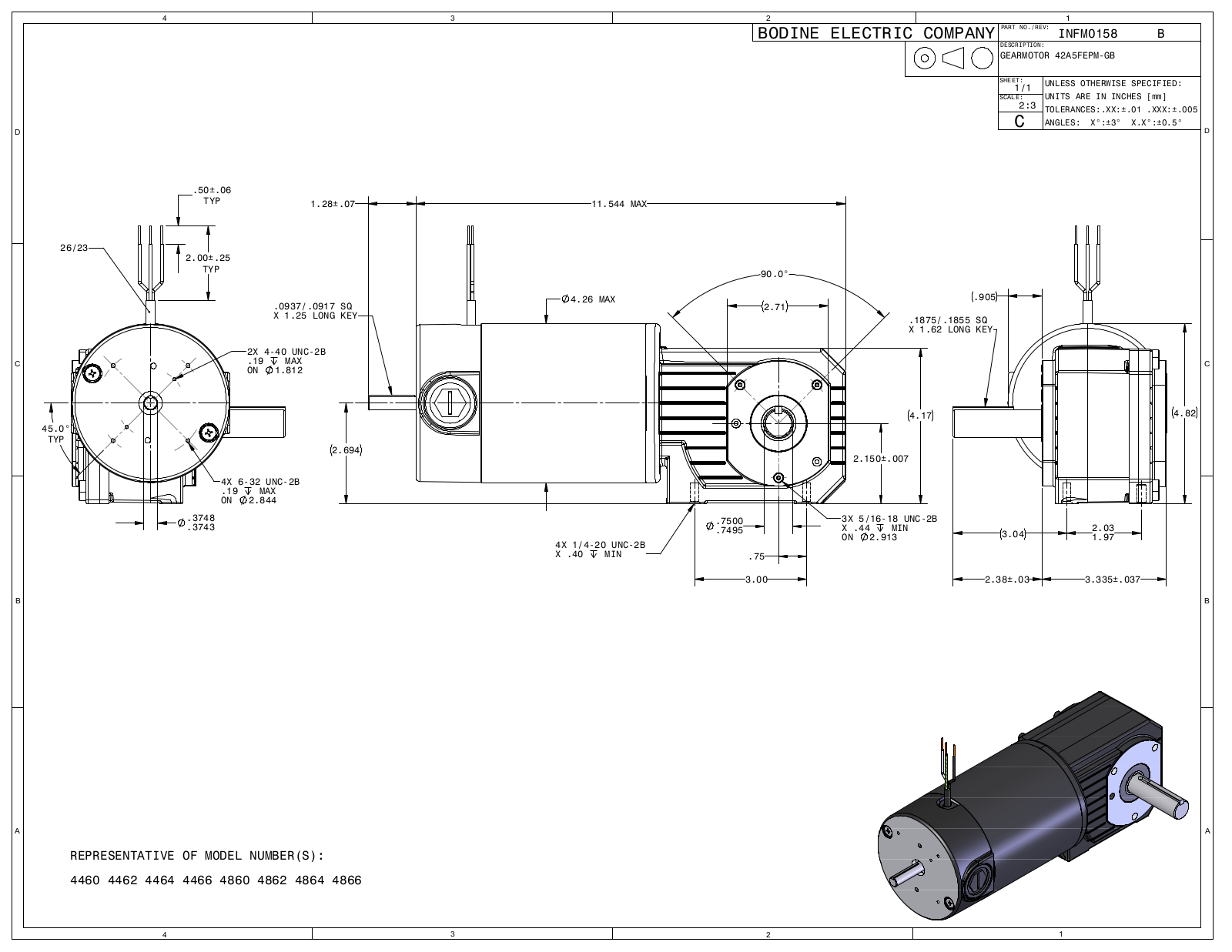 Bodine 4460, 4462, 4464, 4466, 4860 Reference Drawing