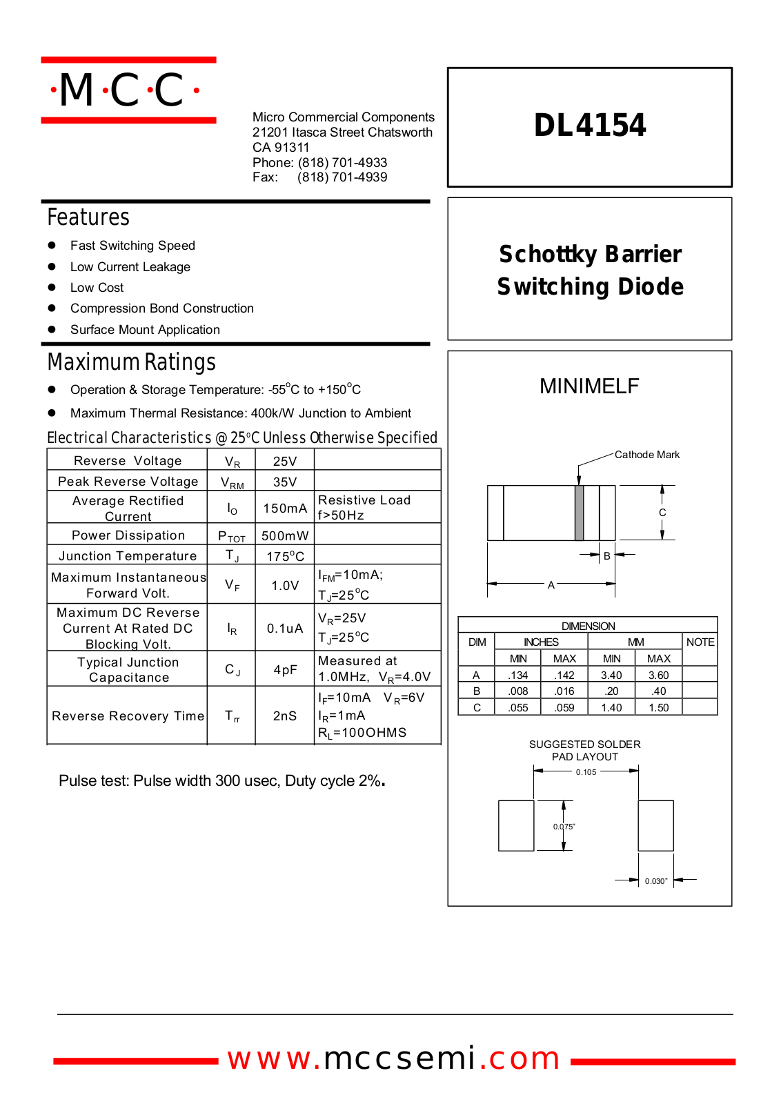 MCC DL4154 Datasheet