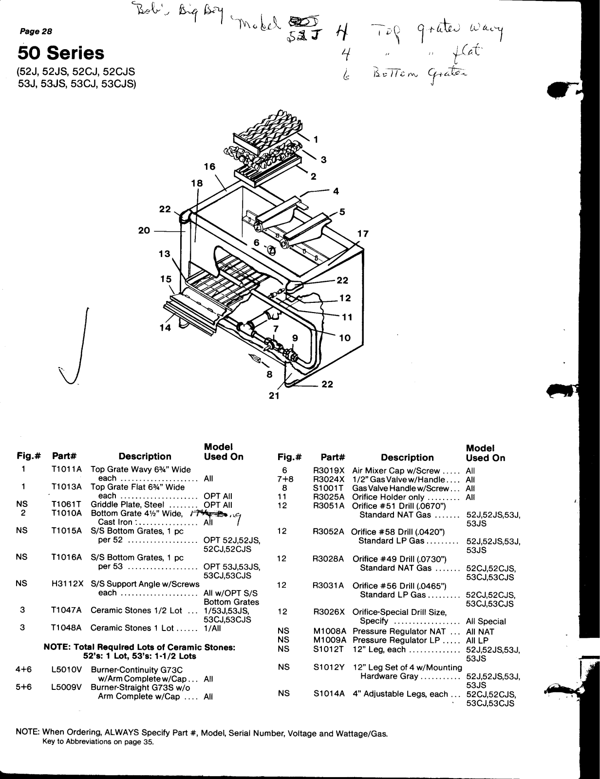 Bakers Pride 52CJ Parts List