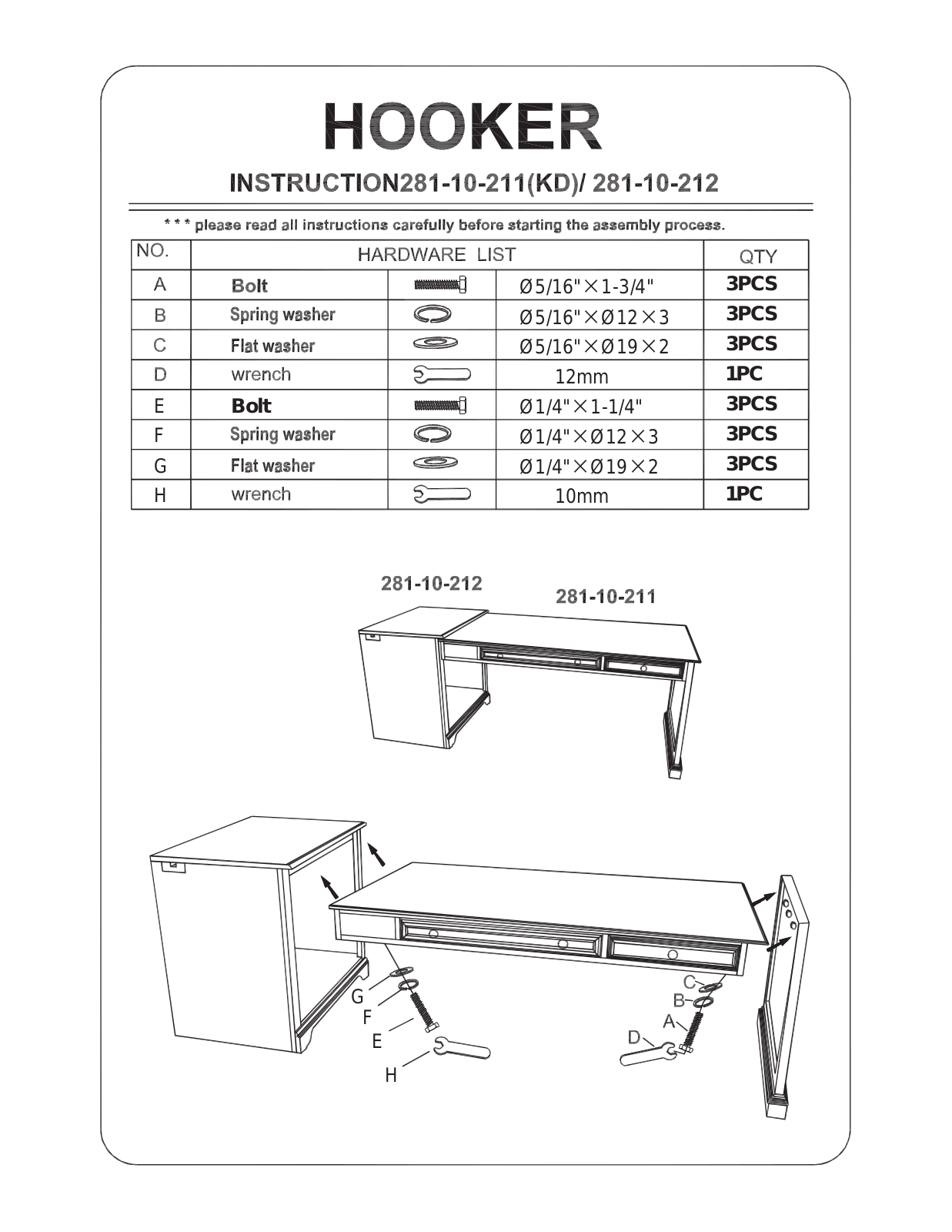 Hooker Furniture 28110411 Assembly Guide