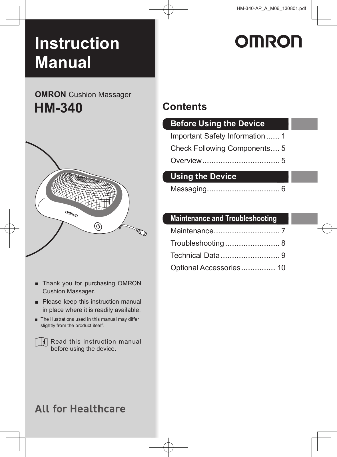 Omron HM-340 Instruction Manual