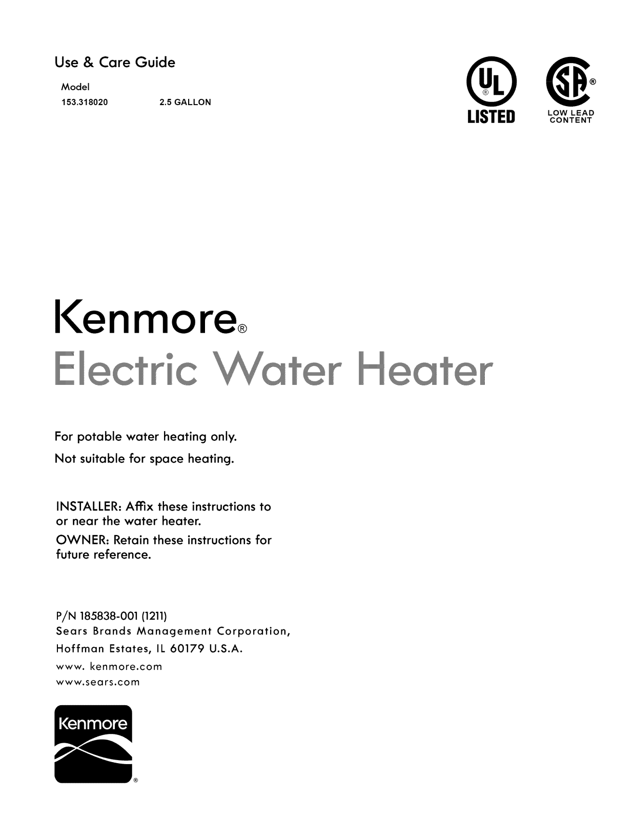 Kenmore 153318020 Owner’s Manual