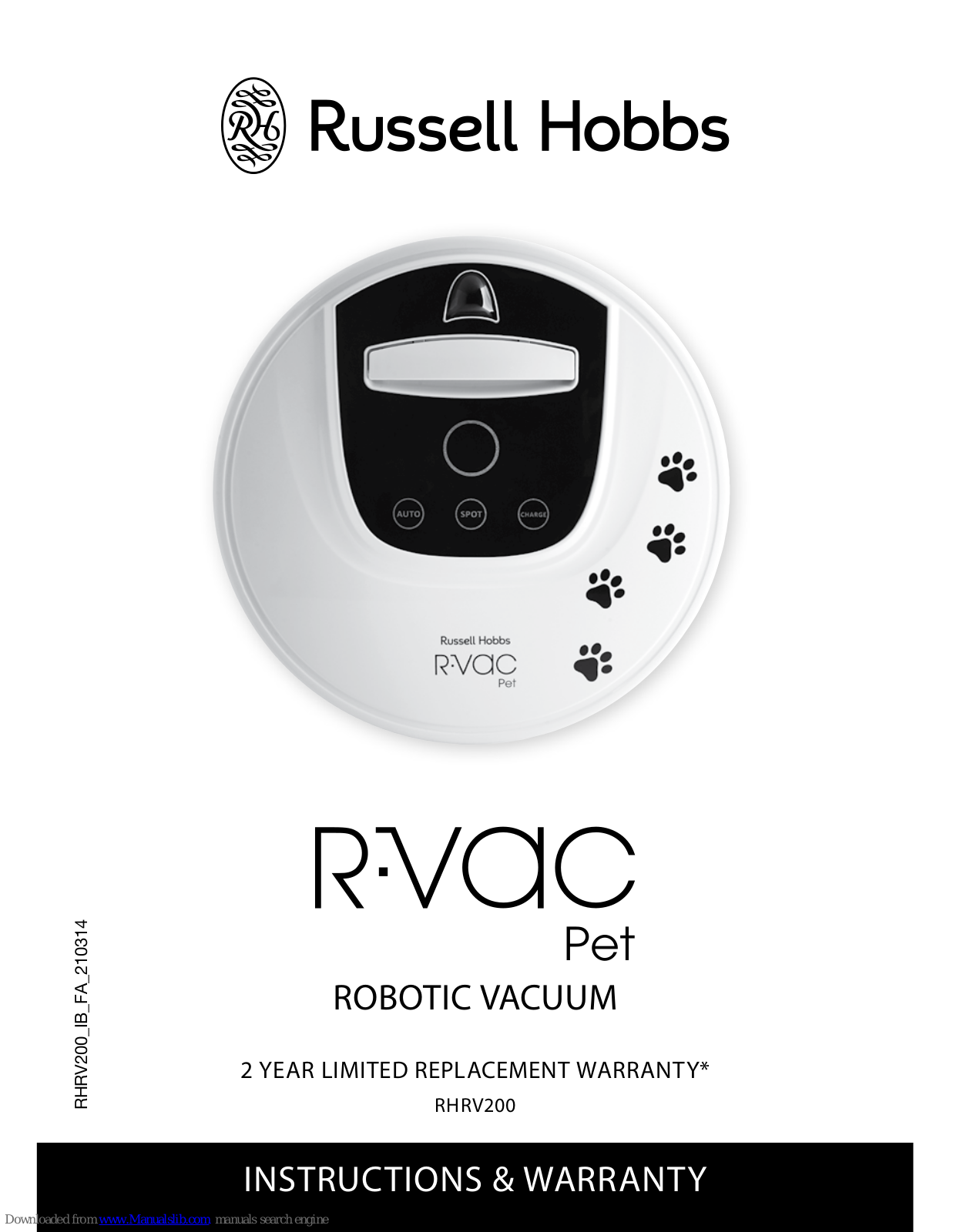 Russell Hobbs RHRV200 R-VAC PET Instructions & Warranty