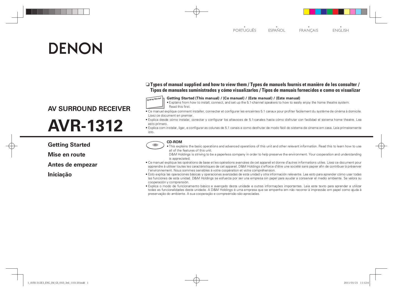 Denon AVR-1312 GETTING STARTED GUIDE