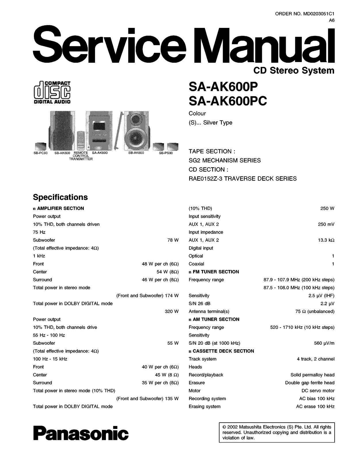 SA SA AK600P Service Manual