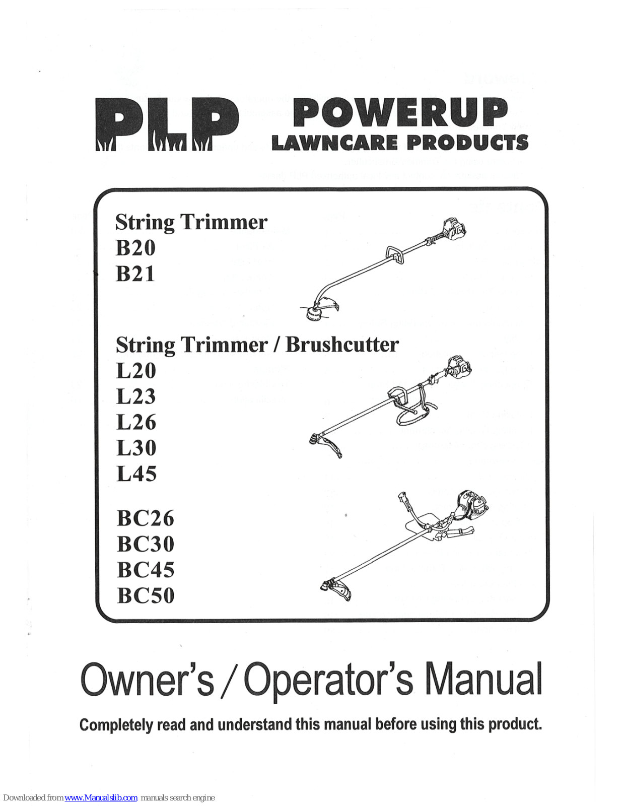 PLP B21, L23, L26, L30, L45 Owner's/operator's Manual