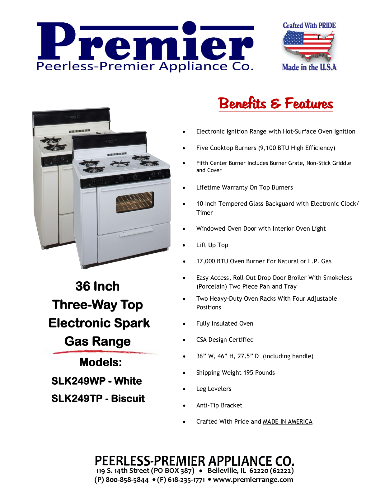 Premier SLK249WP Specifications - ManualMachine.com