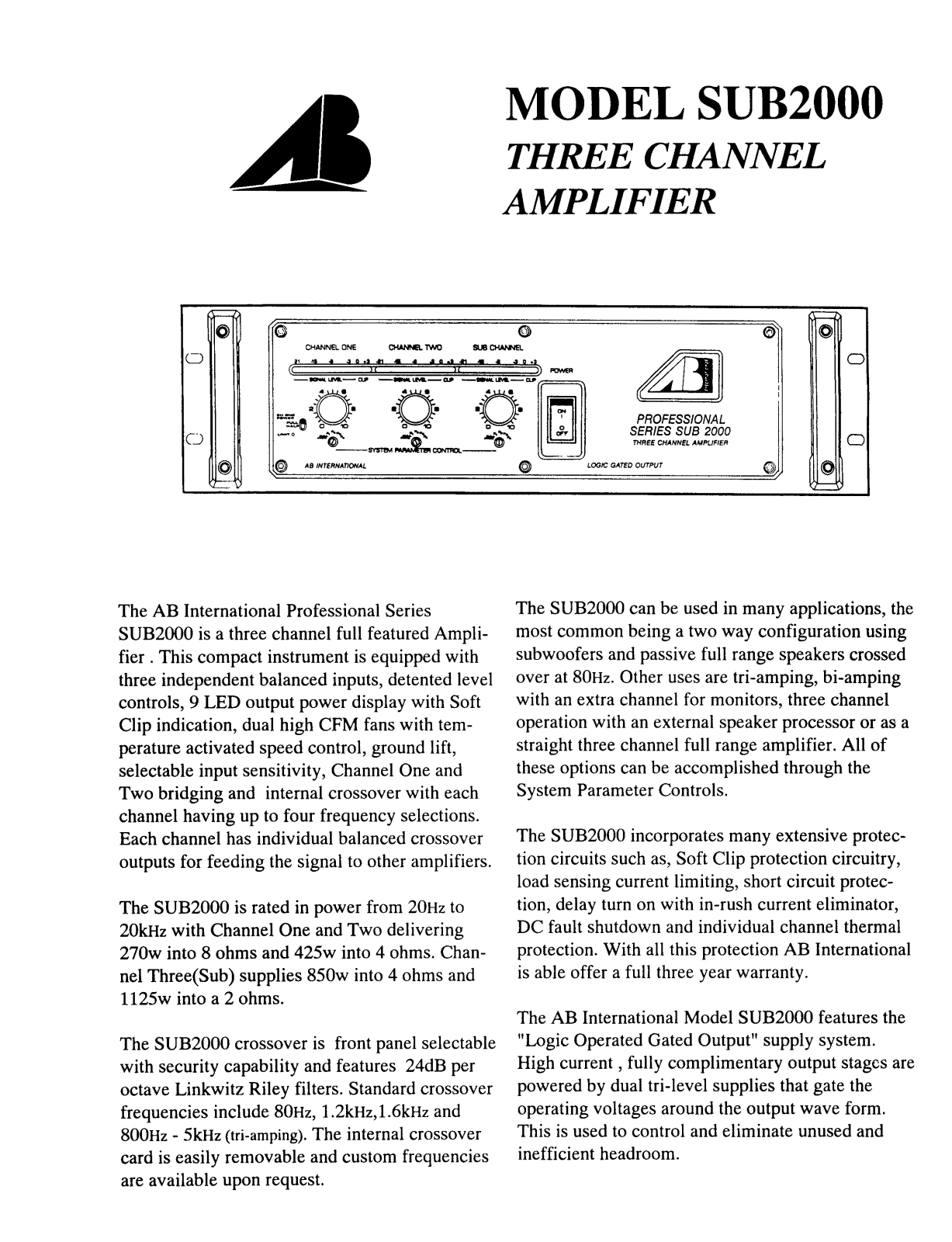 AB International SUB-2000 Brochure