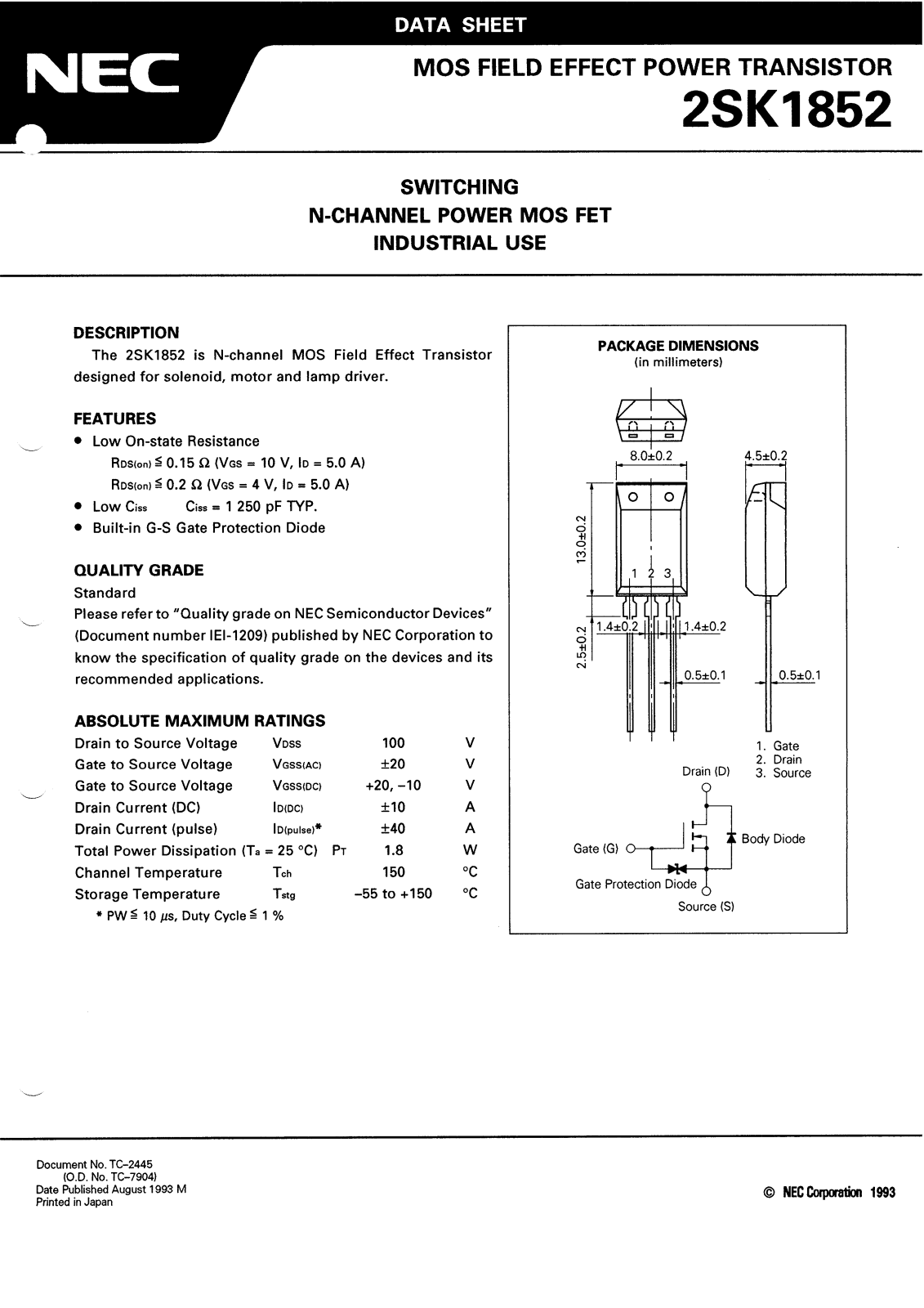 NEC 2SK1852 Datasheet