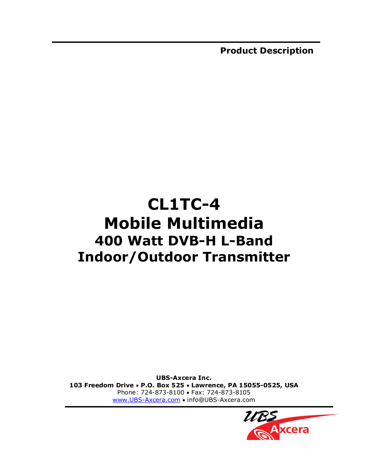 UBS Axcera CL1TC-4 User Manual