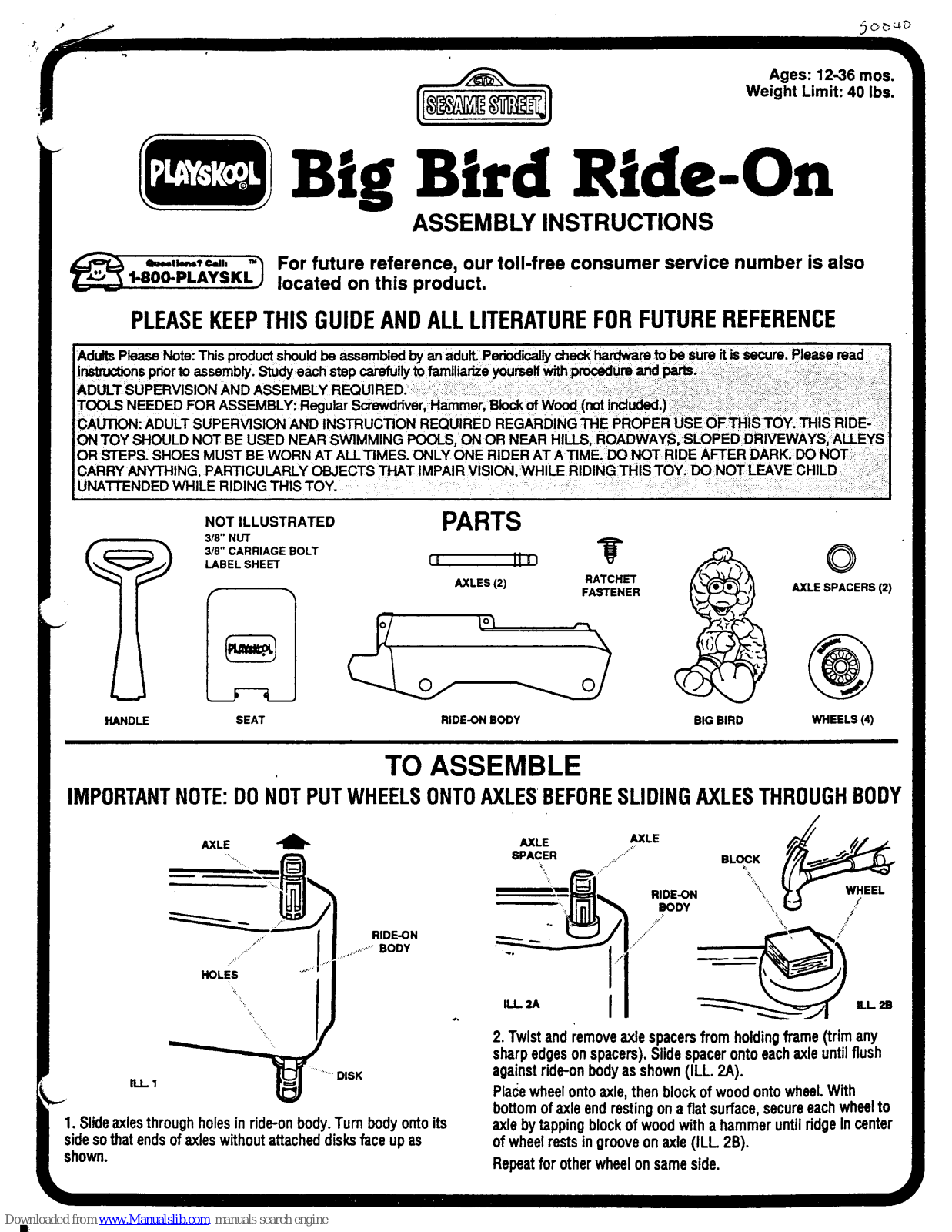 Playskool Big Bird Ride-On Instructions Manual