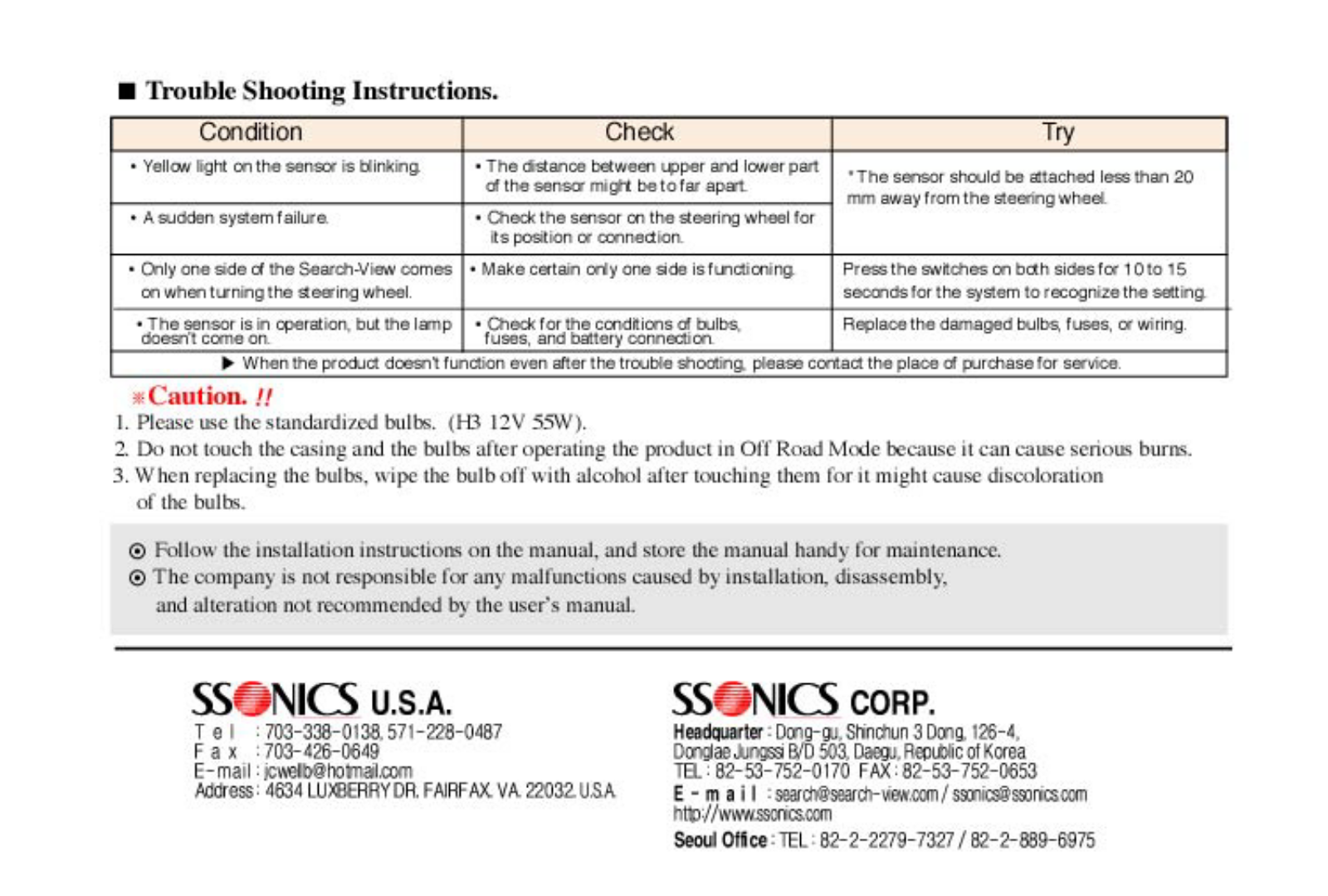 SSONICS SV100A Users Manual