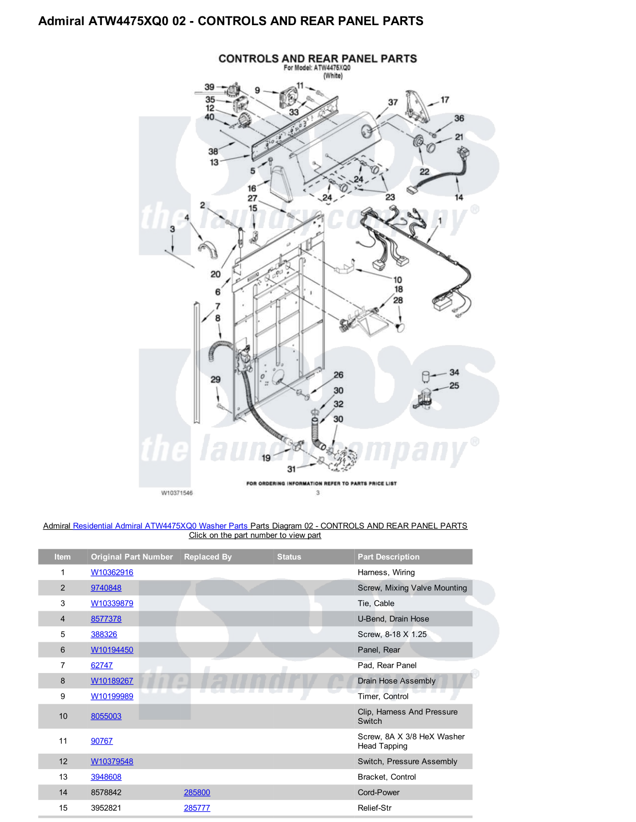 Admiral ATW4475XQ0 Parts Diagram