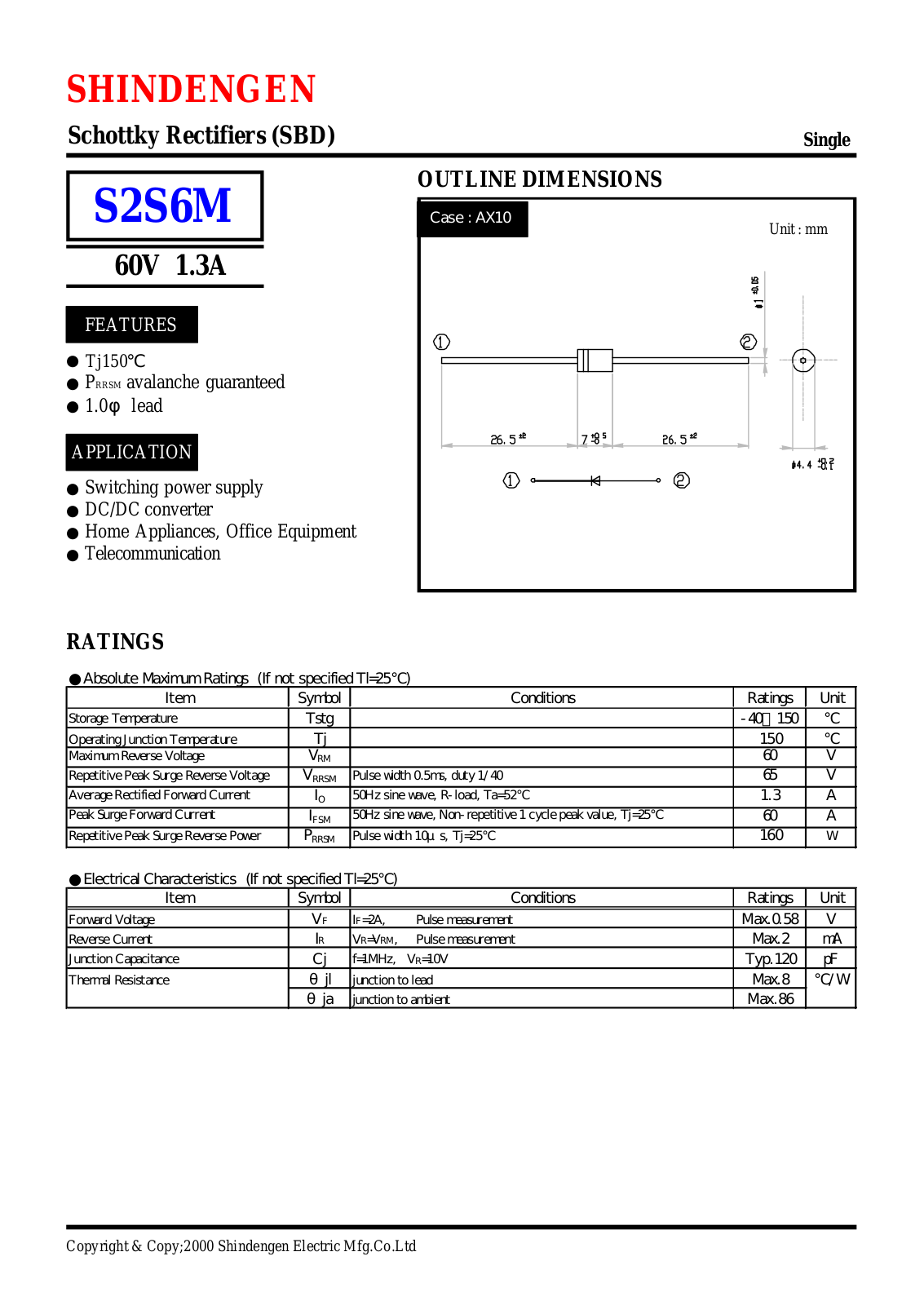 Shindengen Electric Manufacturing Company Ltd S2S6M Datasheet