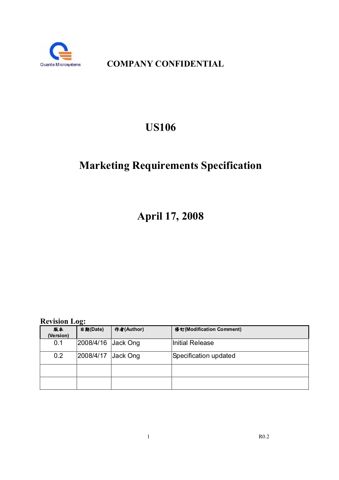 Quanta Microsystems US106 User Manual