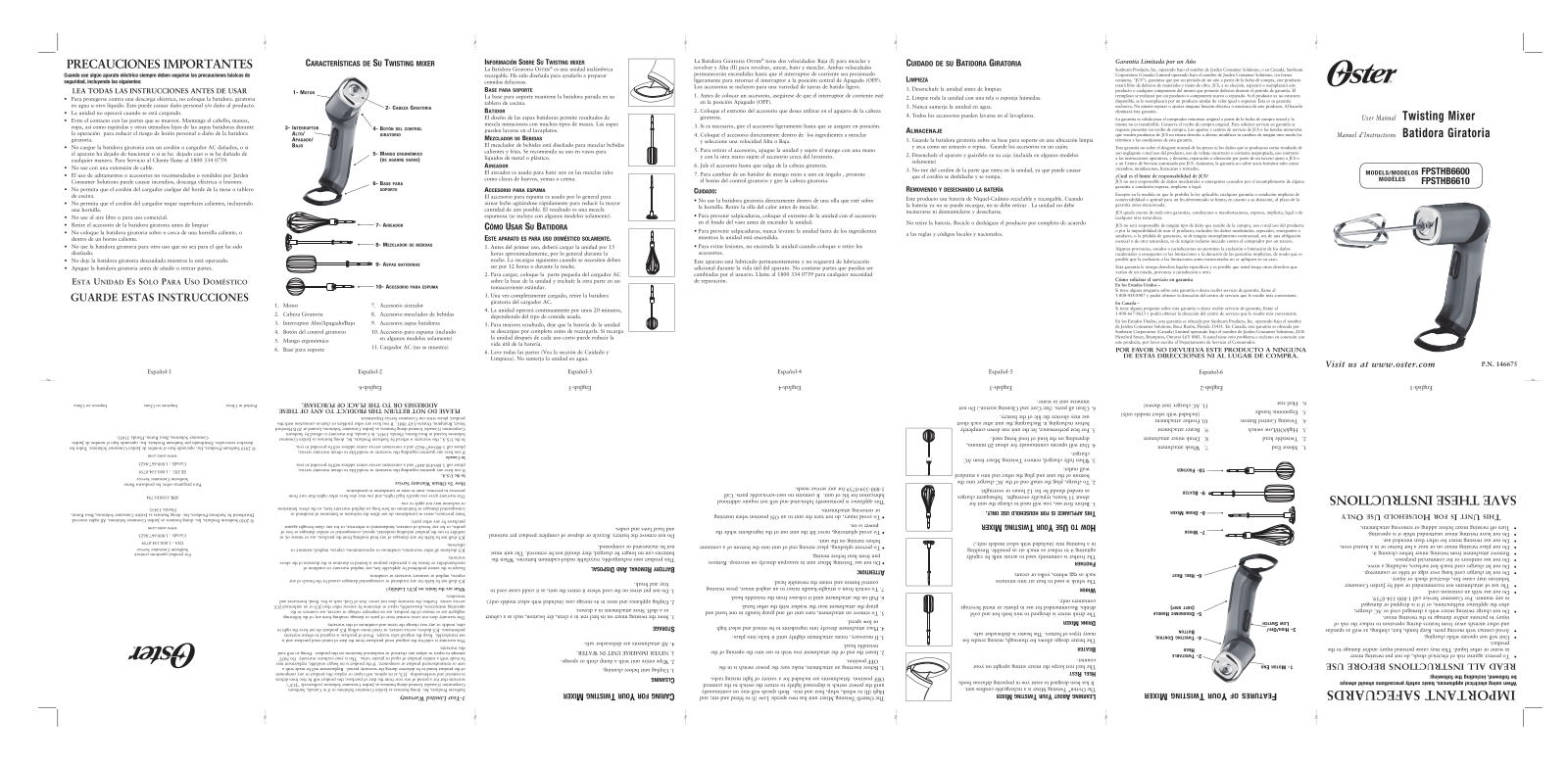 Oster FPSTHB6610, FPSTHB6600 User Manual