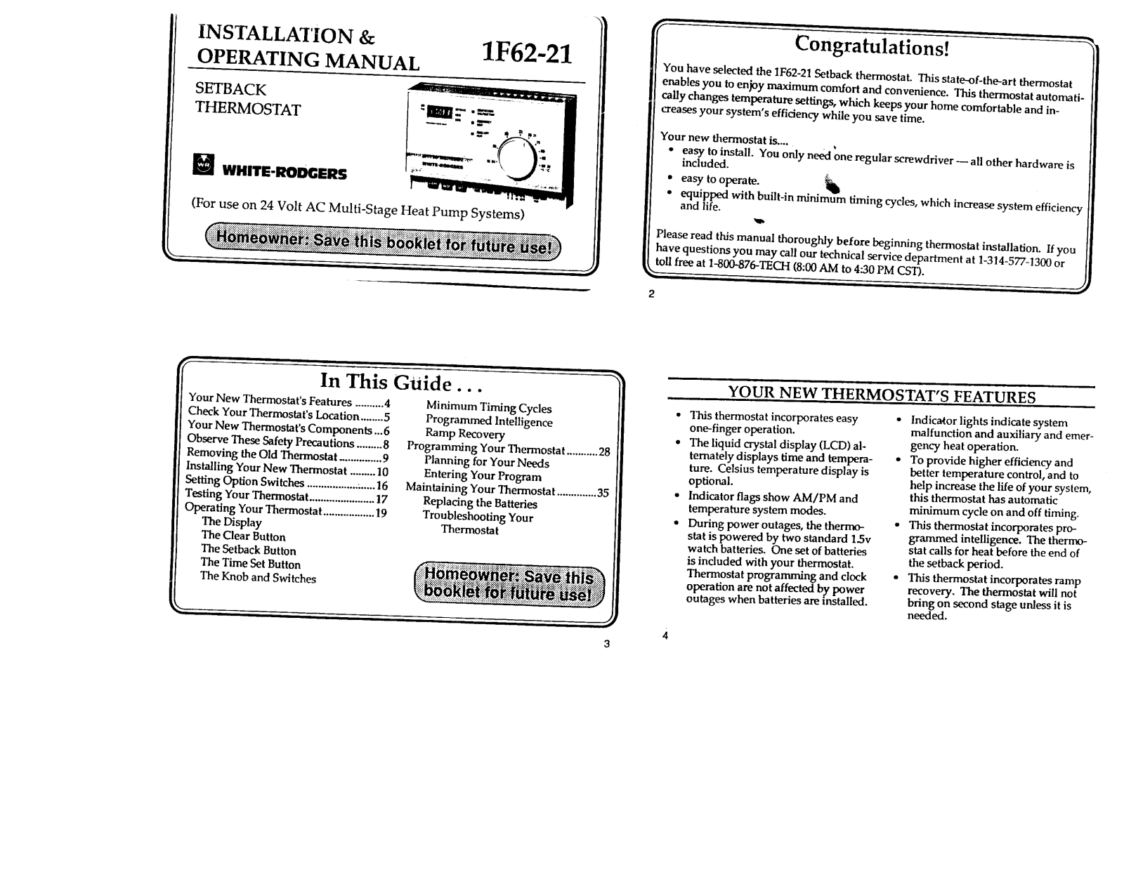 White Rodgers 1F62-21 User Manual