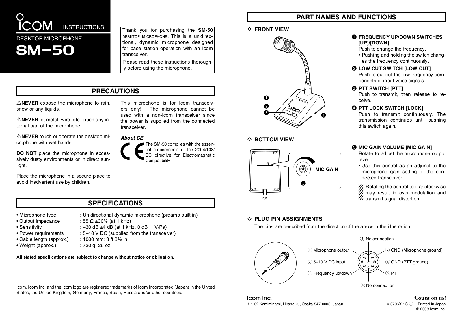 Icom SM-50 Instructions Manual