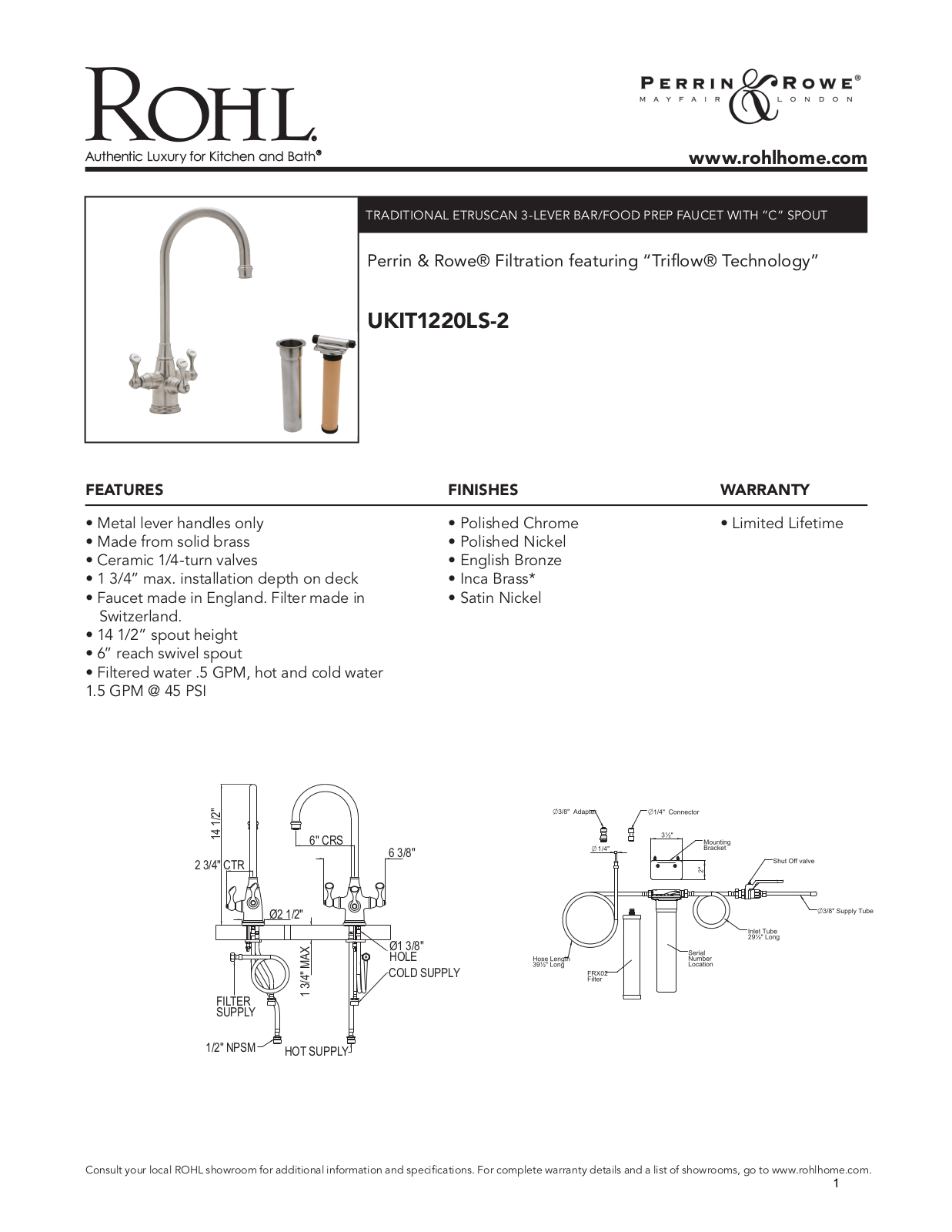 Rohl UKIT1220LSSEG2 Specifications - ManualMachine.com