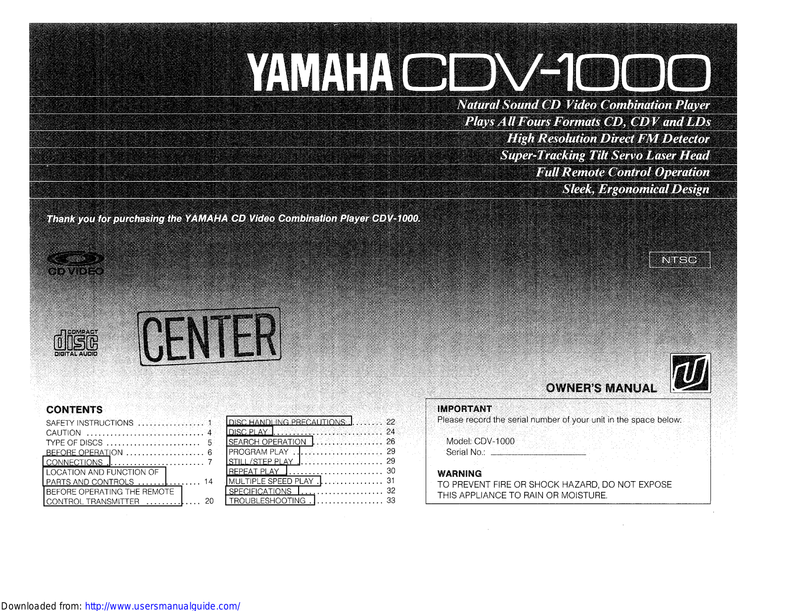 Yamaha Audio CDV-1000 User Manual