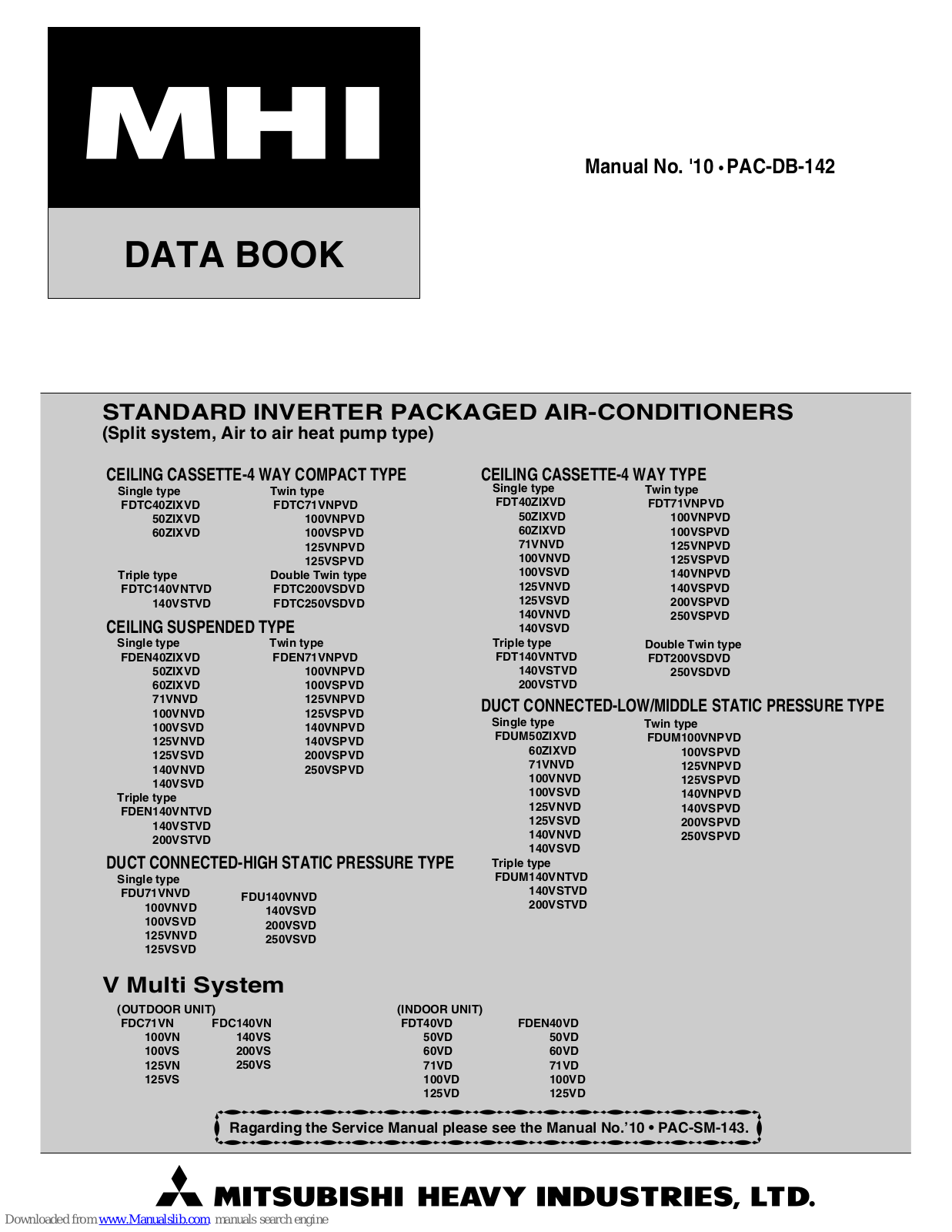 Mitsubishi Heavy Industries FDTC50ZIXVD, FDTC140VSTVD, FDT40ZIXVD, FDT50ZIXVD, FDT60ZIXVD Data Book