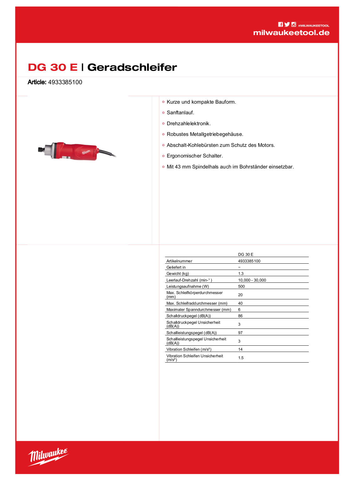 Milwaukee DG 30 E User Manual