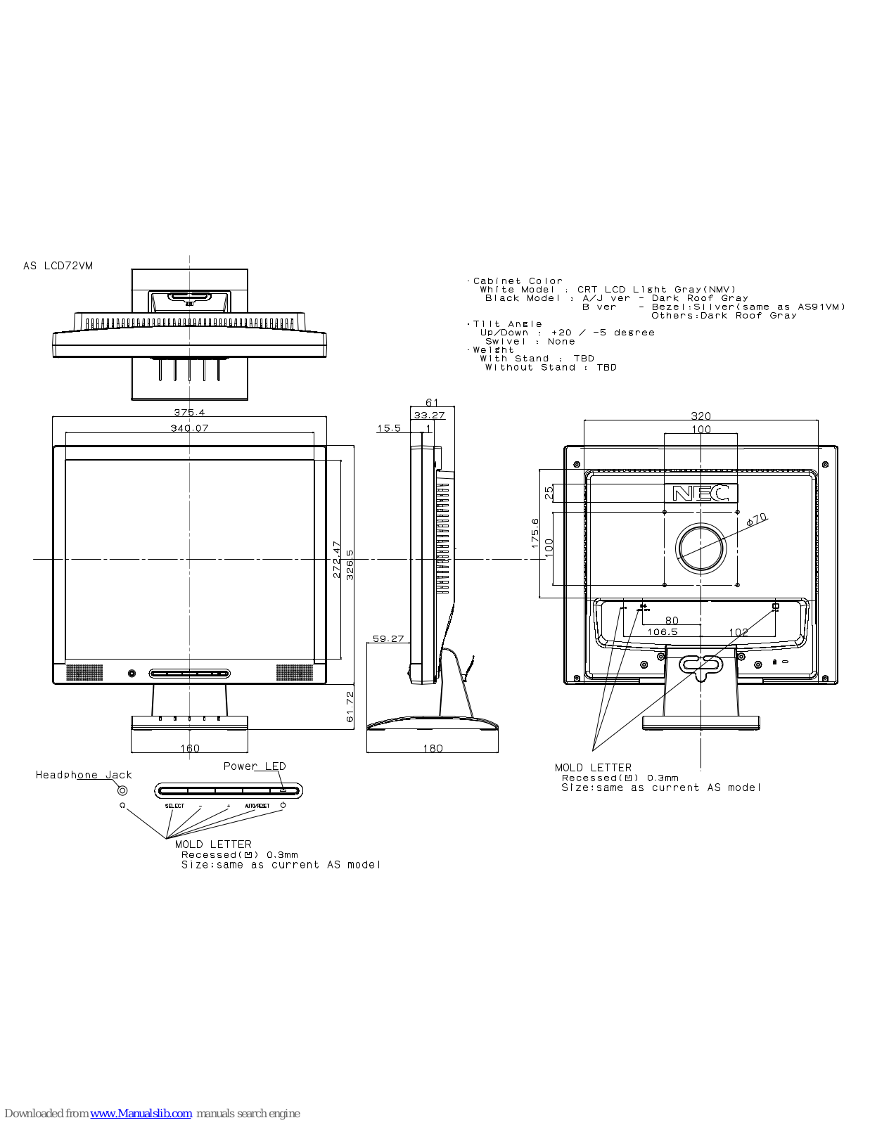 NEC AccuSync LCD72VM, ASLCD72VM-BK Specifications