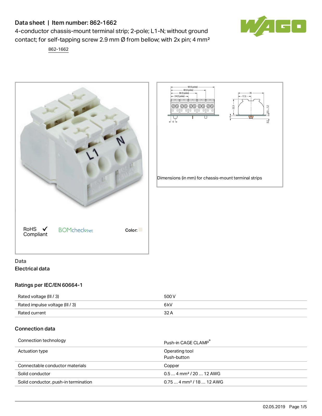 Wago 862-1662 Data Sheet