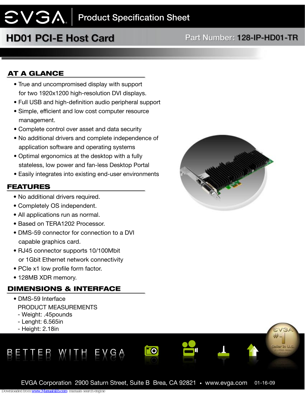 EVGA PCoIP Host Card, HD01 Specifications - ManualMachine.com