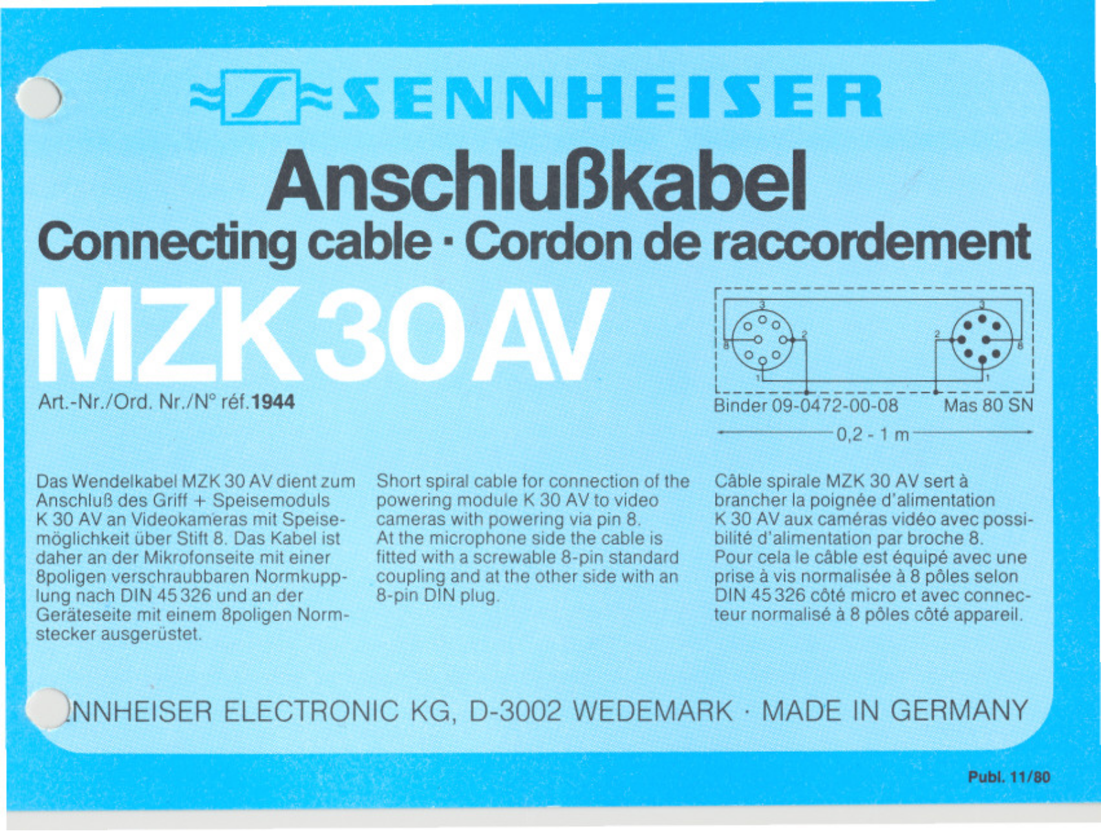 Sennheiser MZK 30 AV Instructions For Use Manual