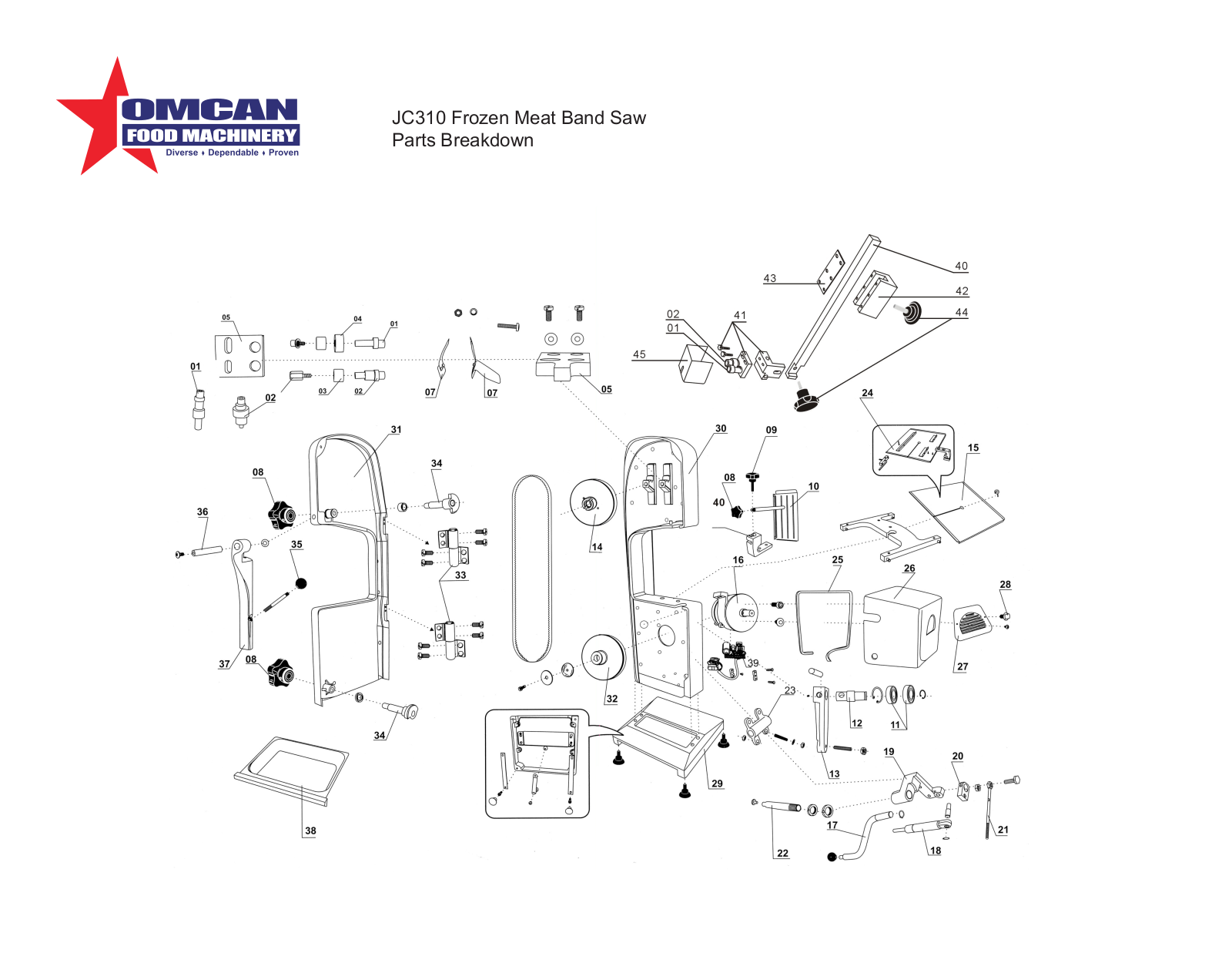 Omcan Food Machinery JC310 Parts List