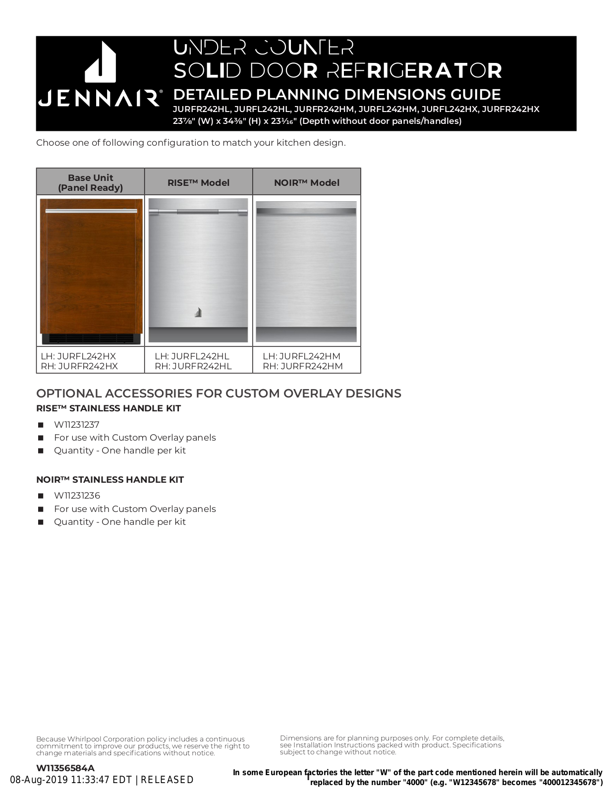 JennAir JURFL242HX Dimension manual