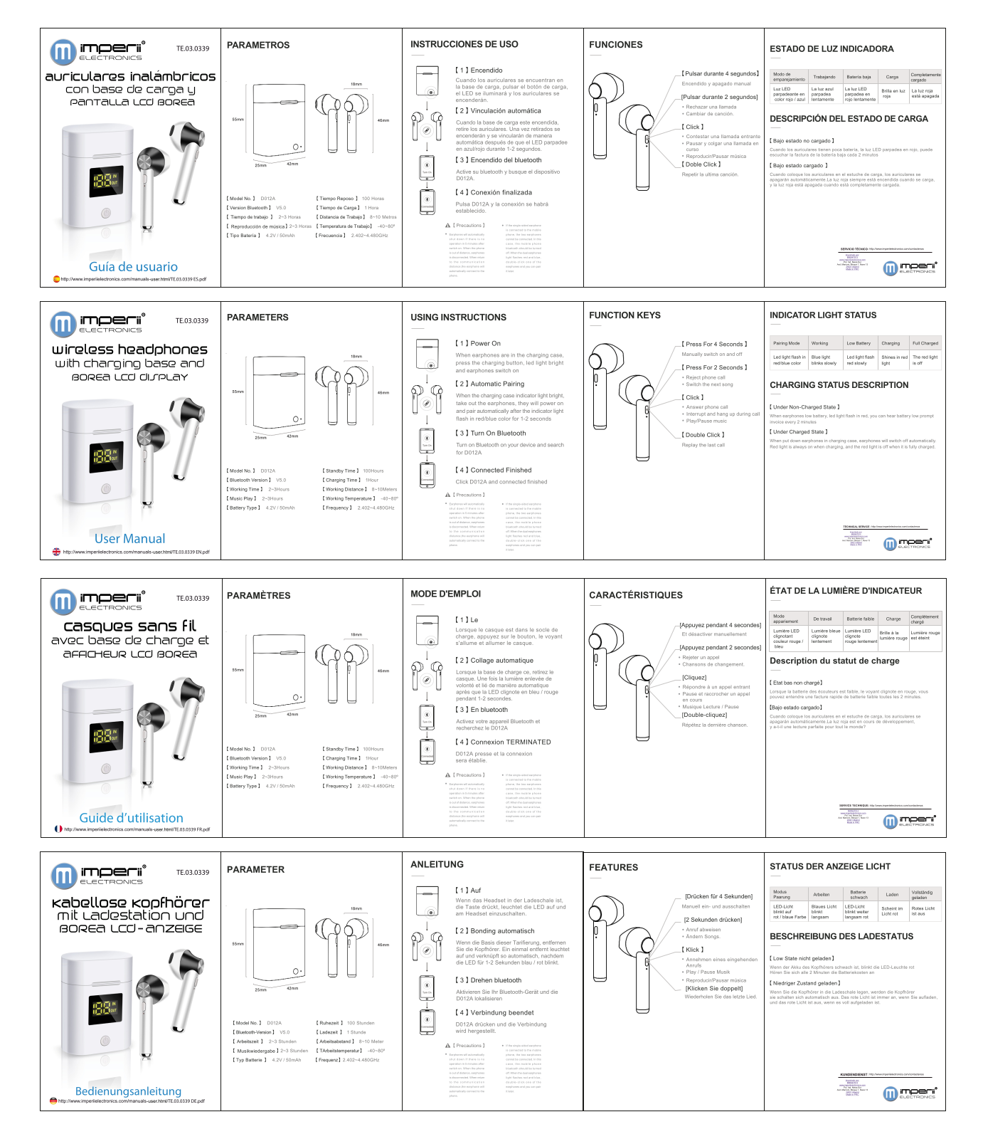 imperii Wireless Headphones with Charging Base and Borea LCD Display User Manual