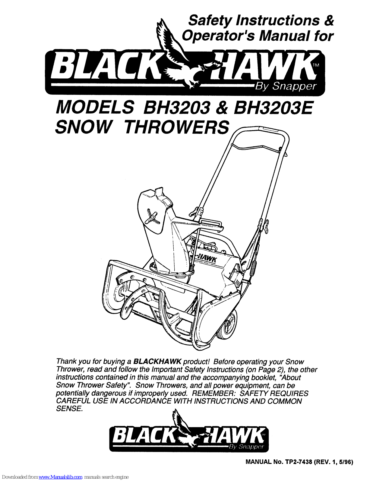 Black Hawk BH3203E, BH3203 Safety Instructions & Operator's Manual