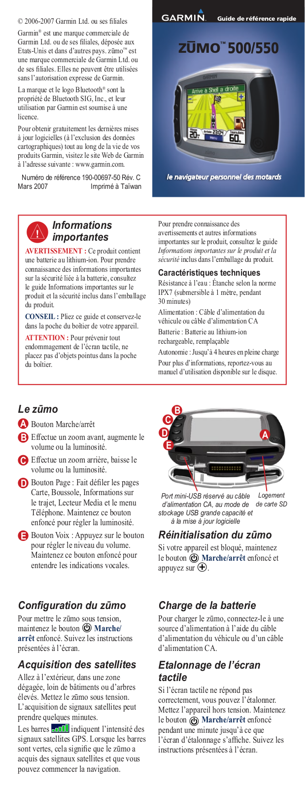 Garmin zūmo 550 quick reference guide