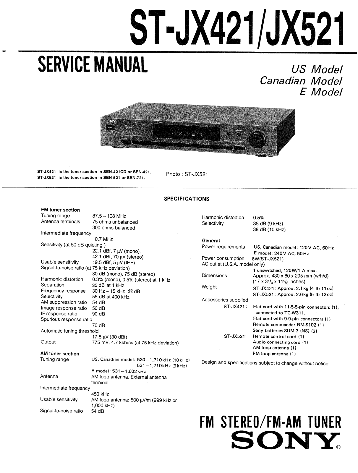 Sony STJX-421 Service manual
