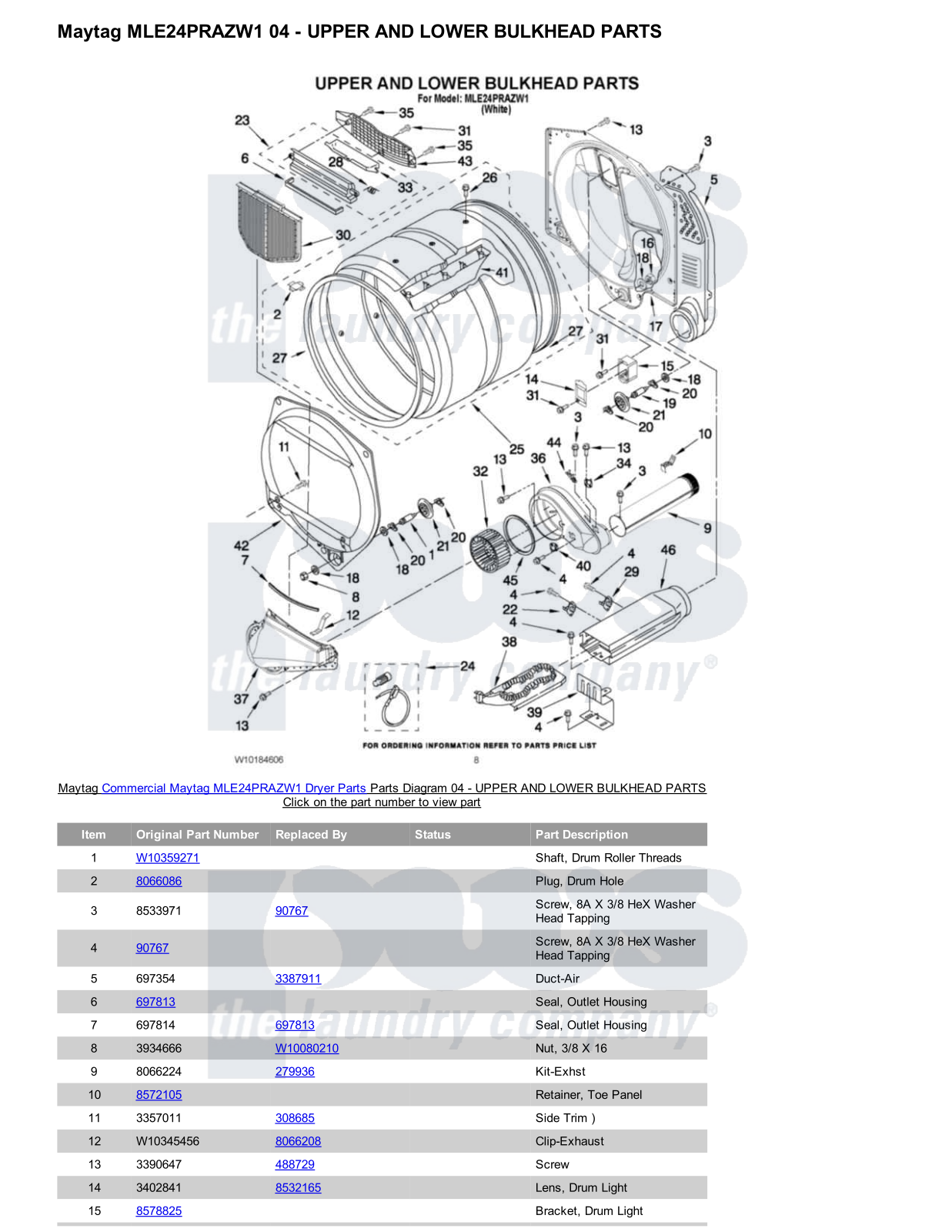 Maytag MLE24PRAZW1 Parts Diagram