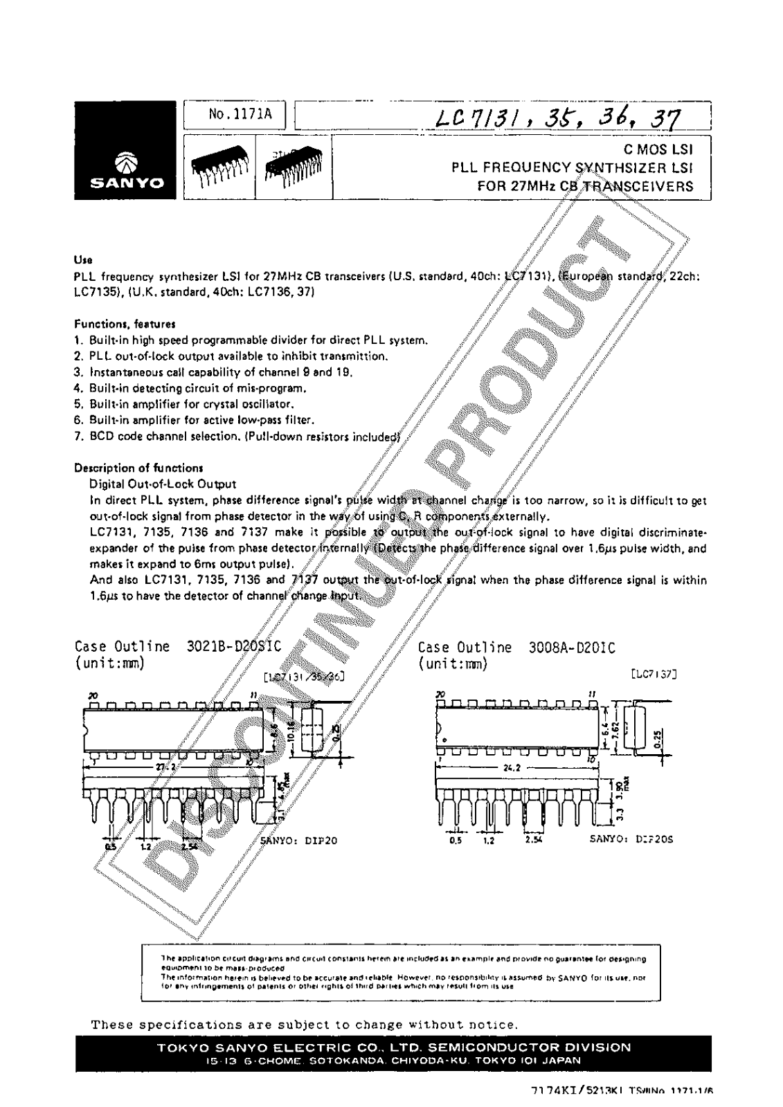 SANYO LC7137, LC7136, LC7131, LC7135 Datasheet