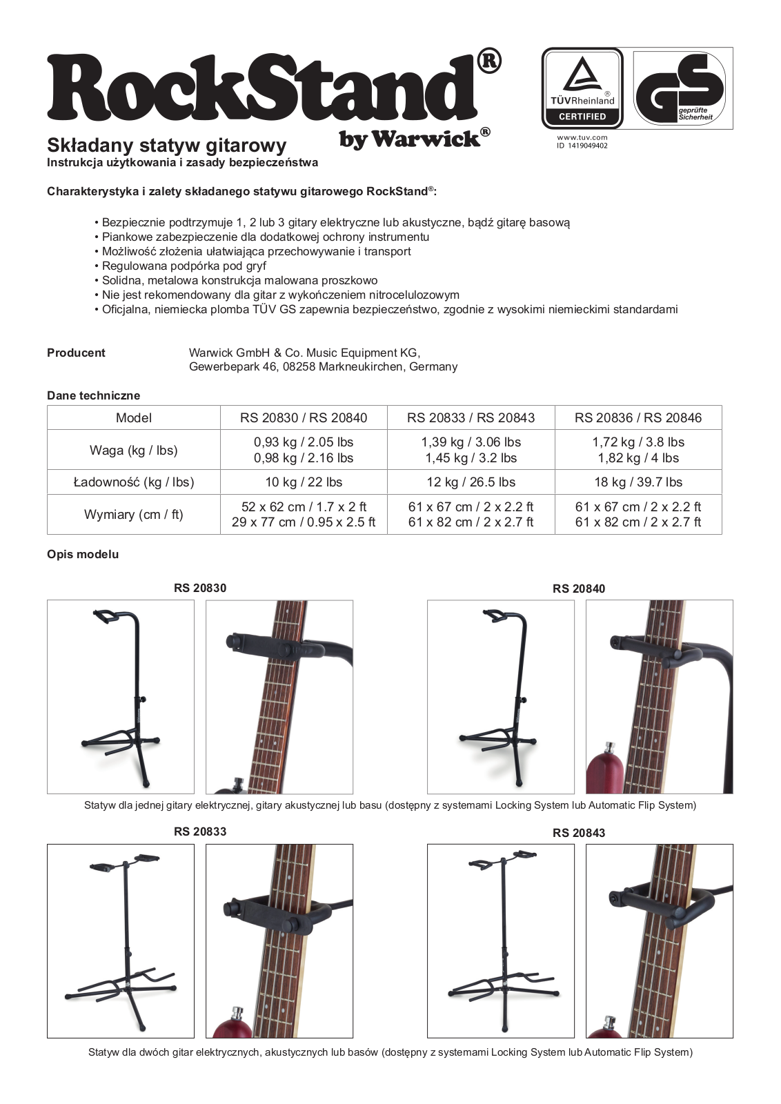 Warwick RS 20830 BL-10 Service Manual