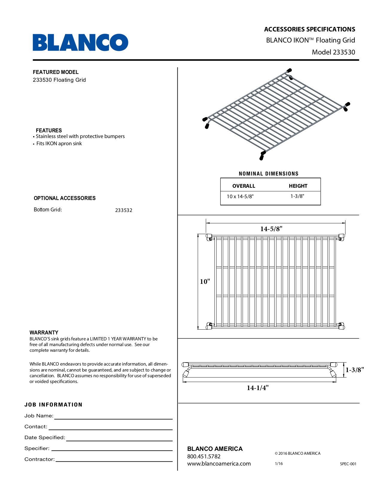 Blanco 233530 Specifications