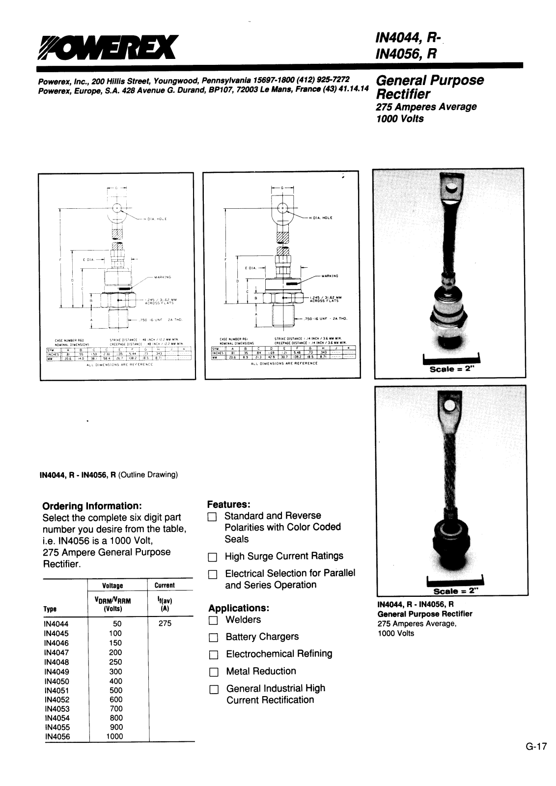 POWEREX 1N4056R, 1N4056, 1N4051, 1N4050R, 1N4050 Datasheet