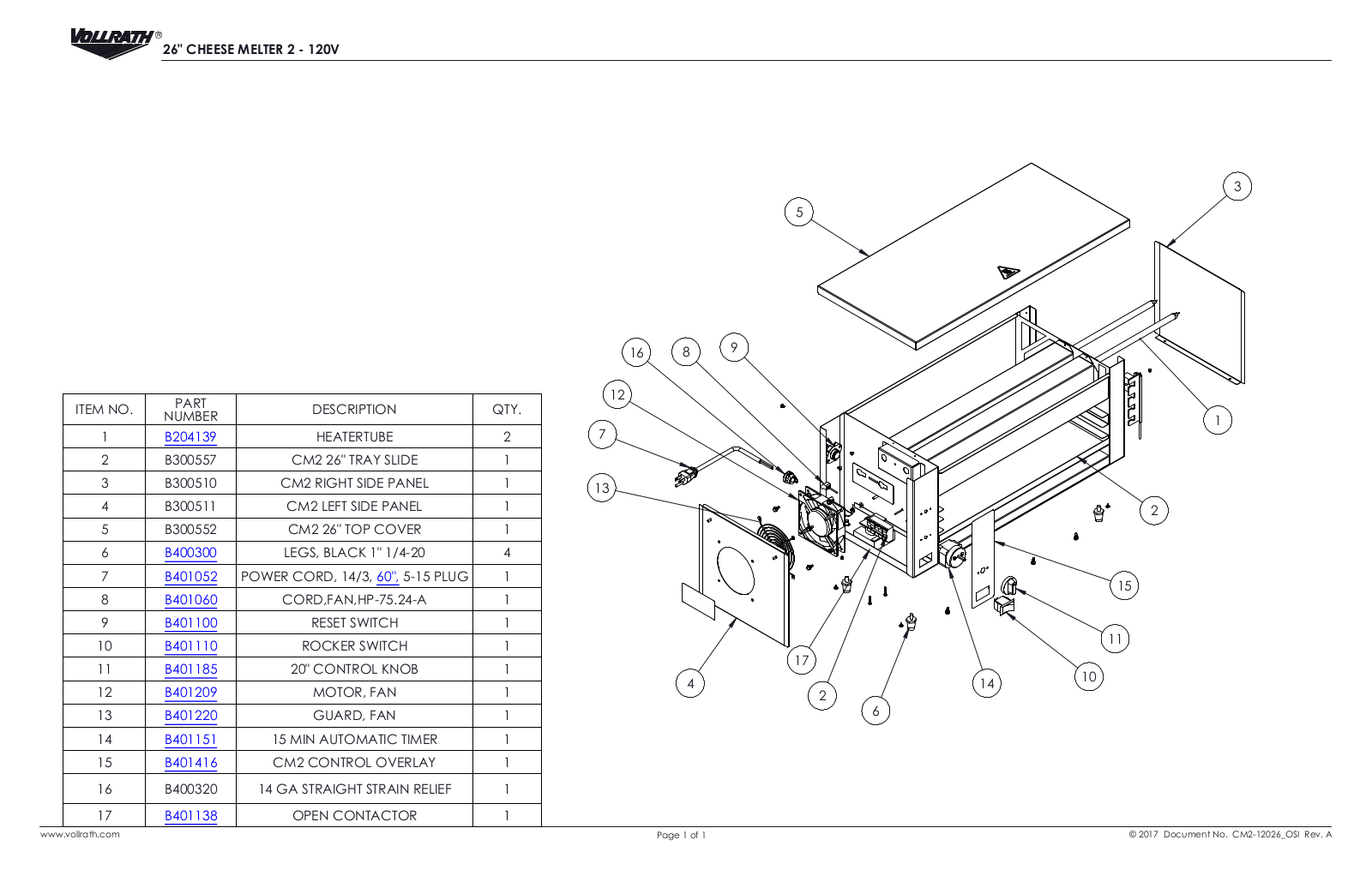 Vollrath CM2-12026 Parts Manual